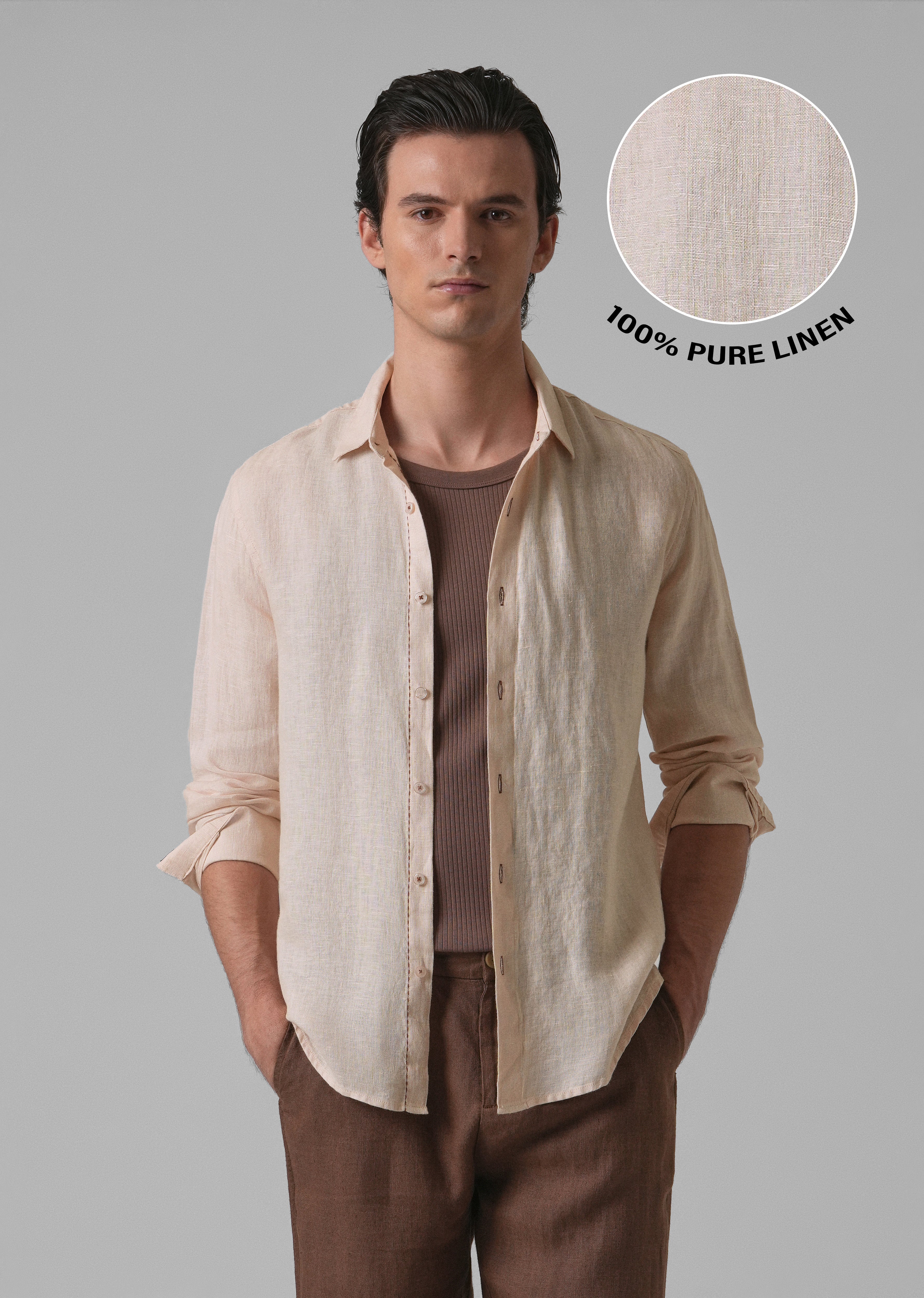 Beige Pure Linen Shirt