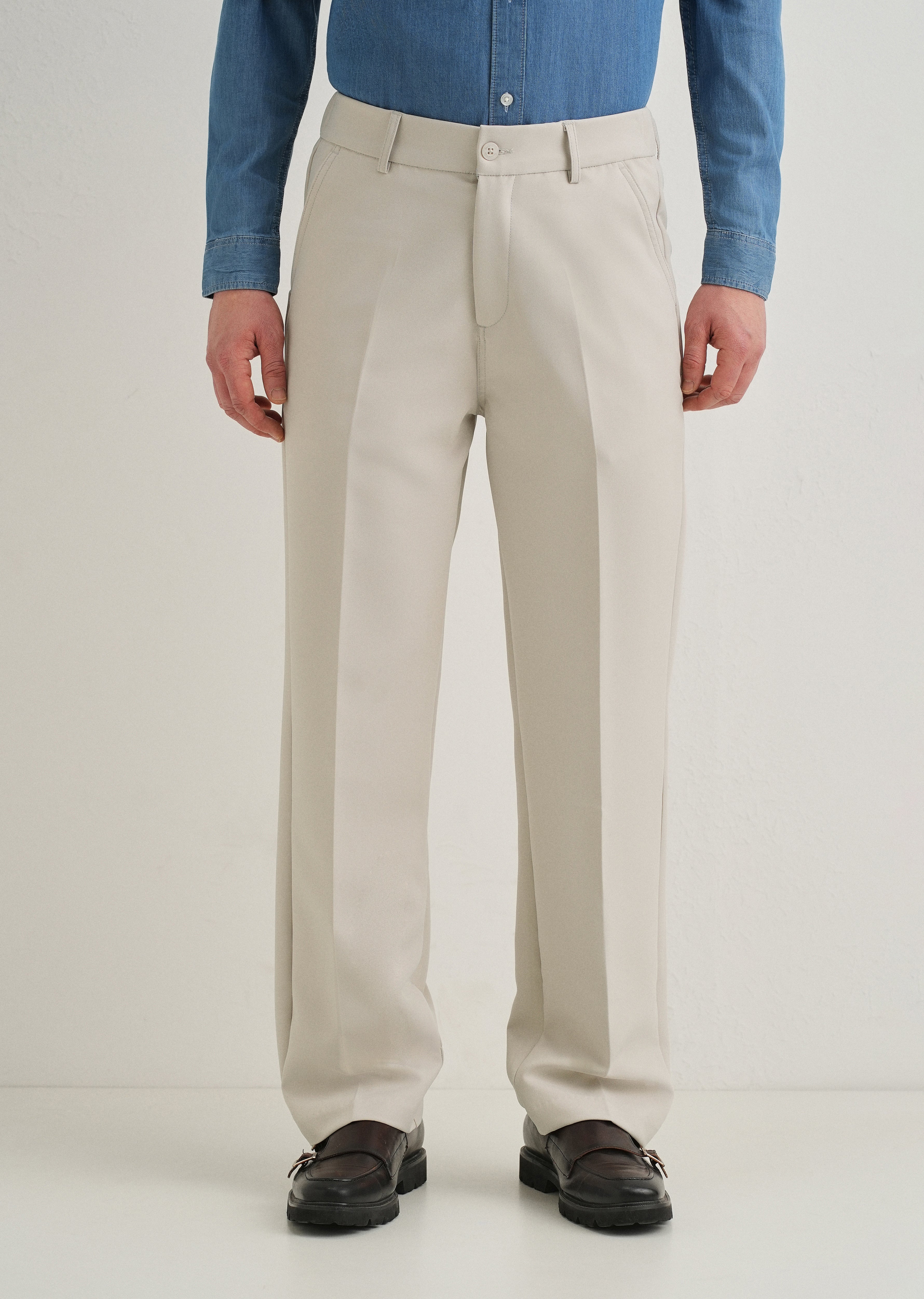 Beige Relaxed Fit Trousers