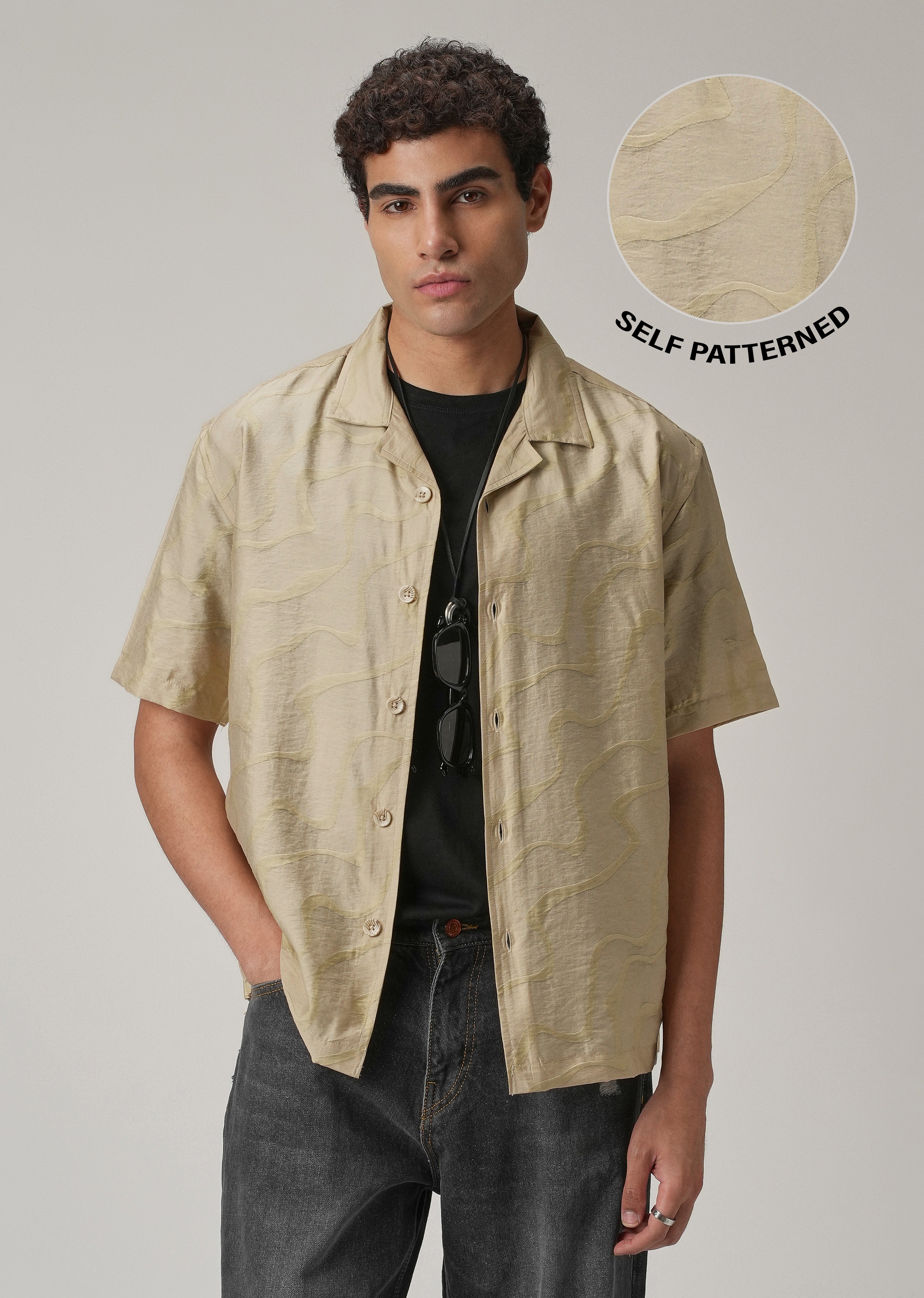 Beige Self Pattern Shirt