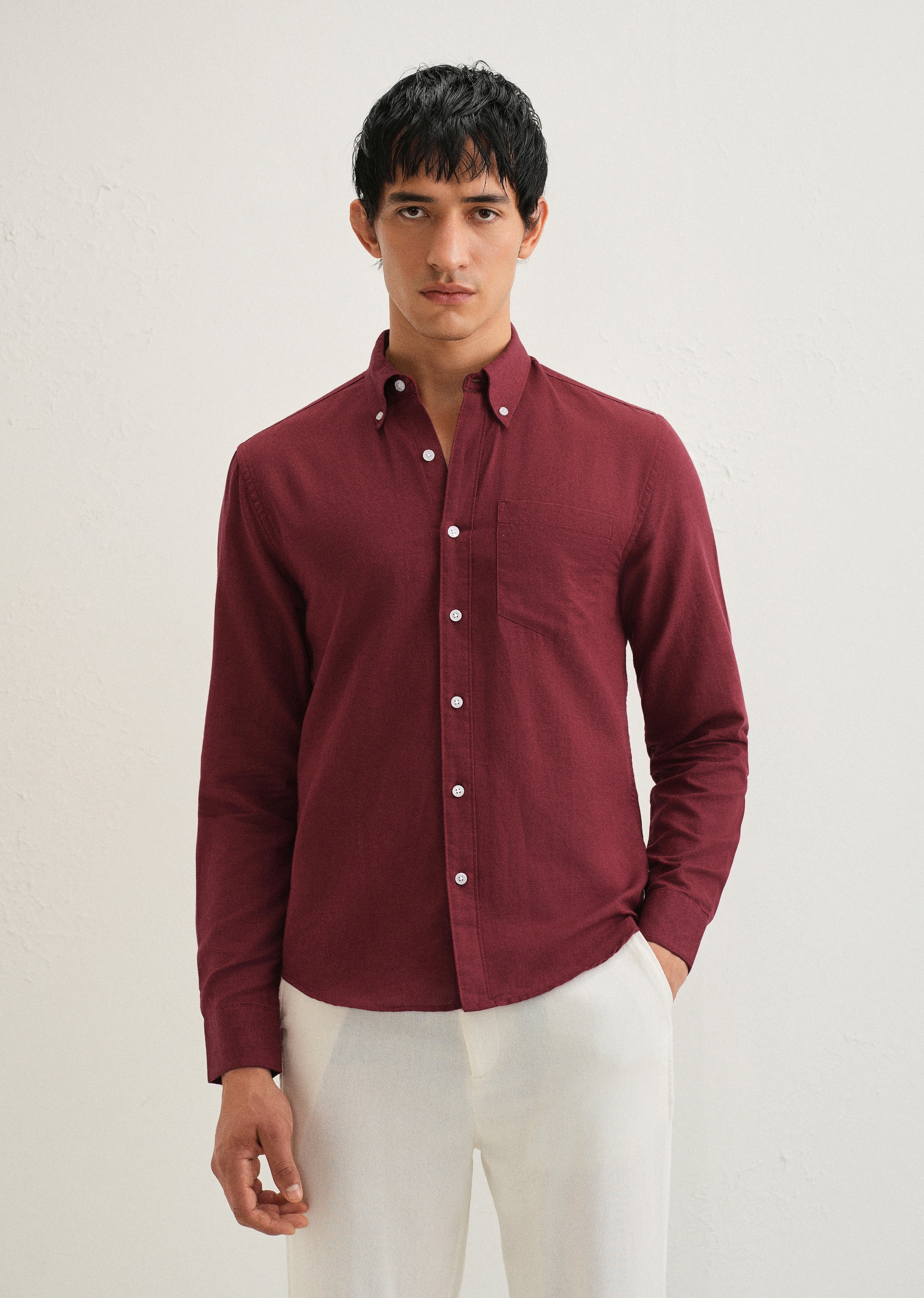 Berry Red Cotton Linen Shirt