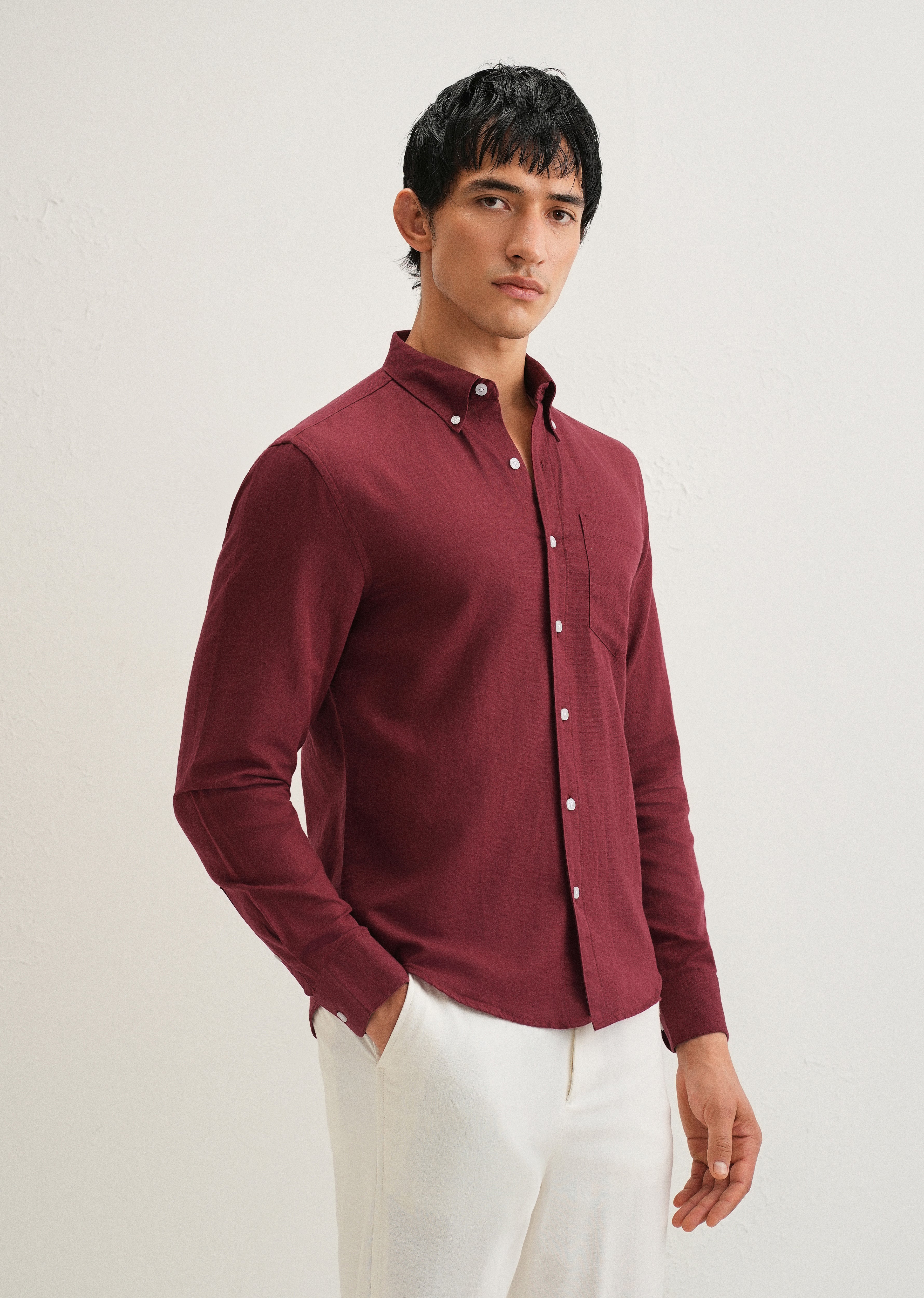 Berry Red Cotton Linen Shirt