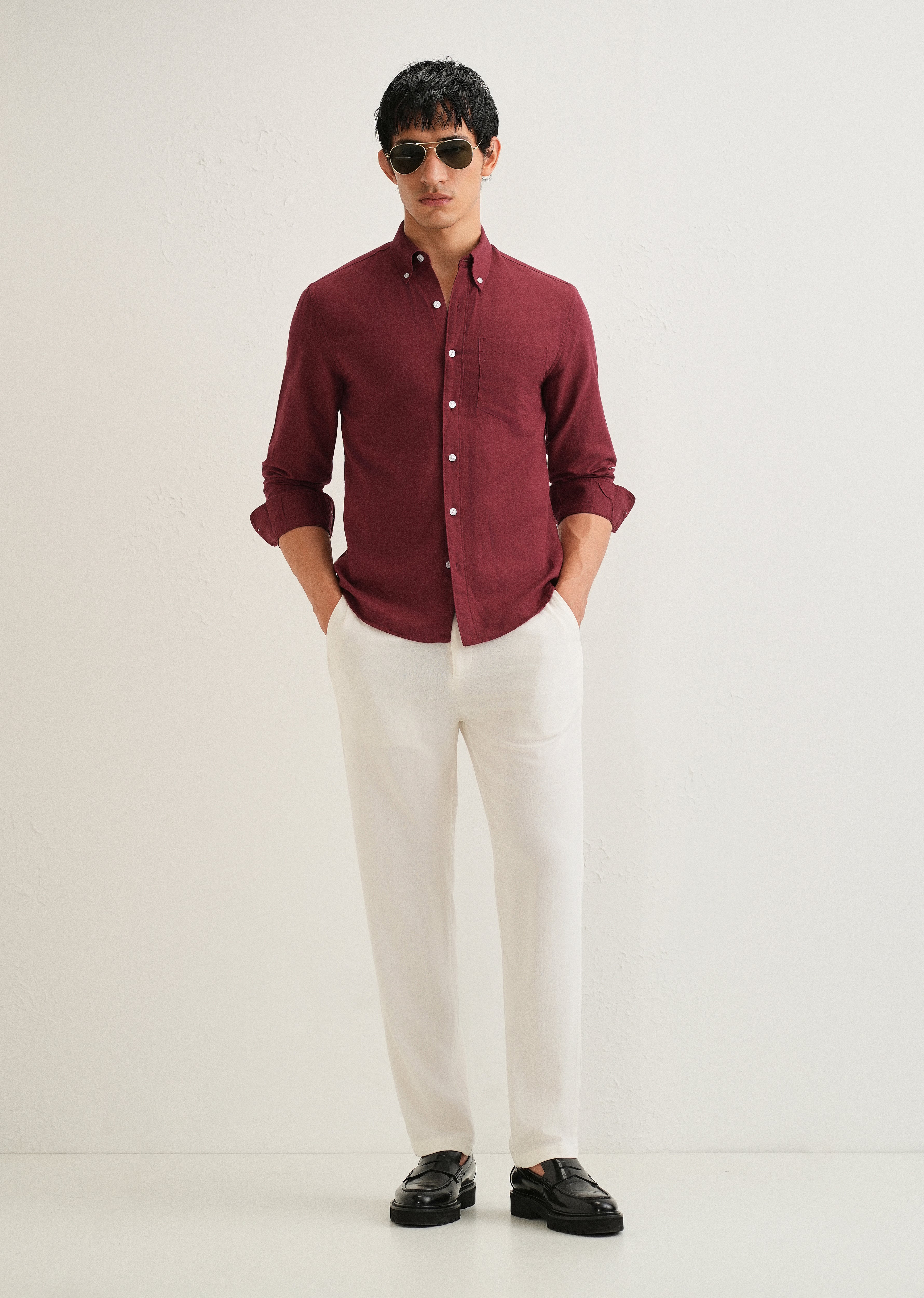 Berry Red Cotton Linen Shirt