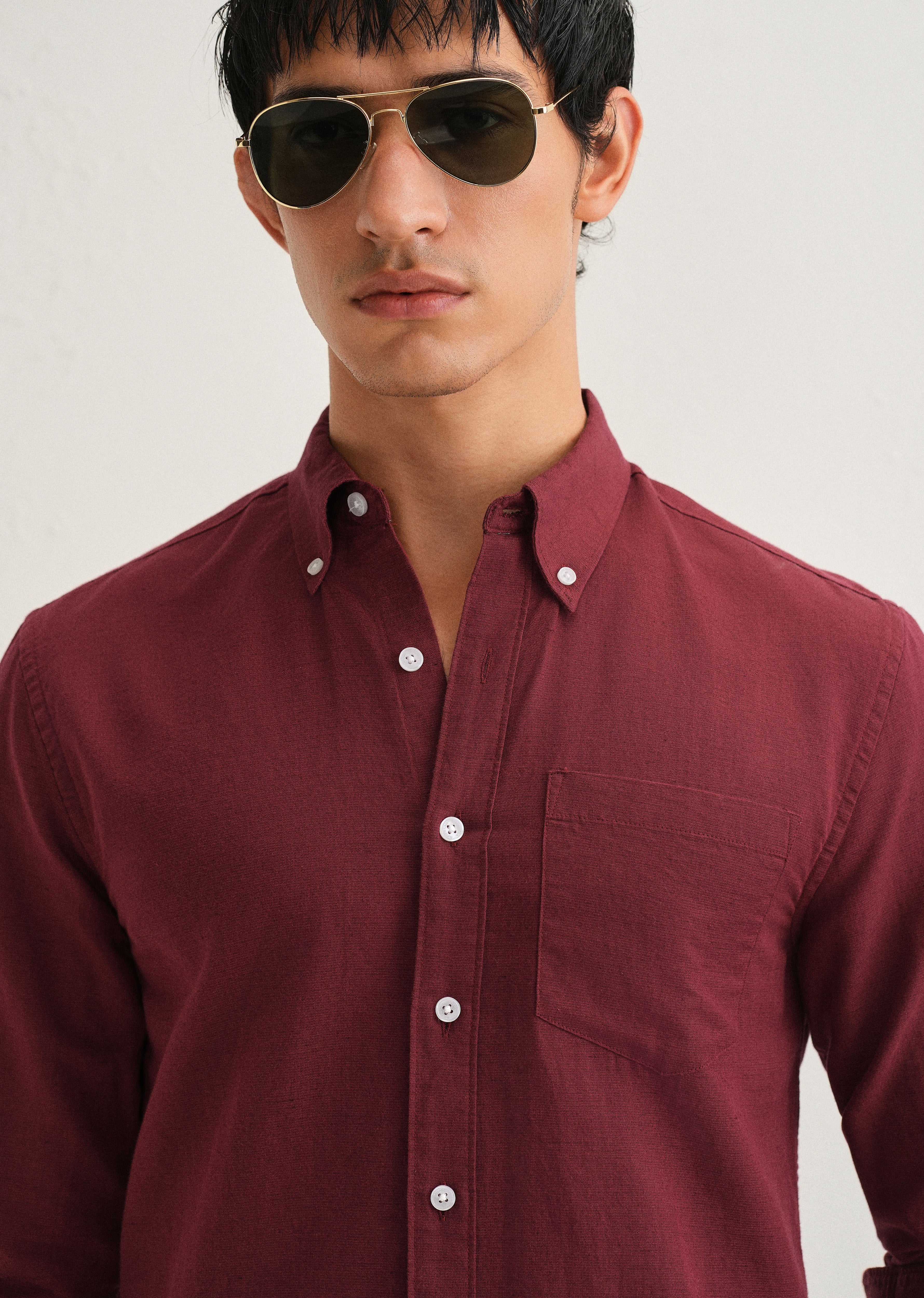 Berry Red Cotton Linen Shirt