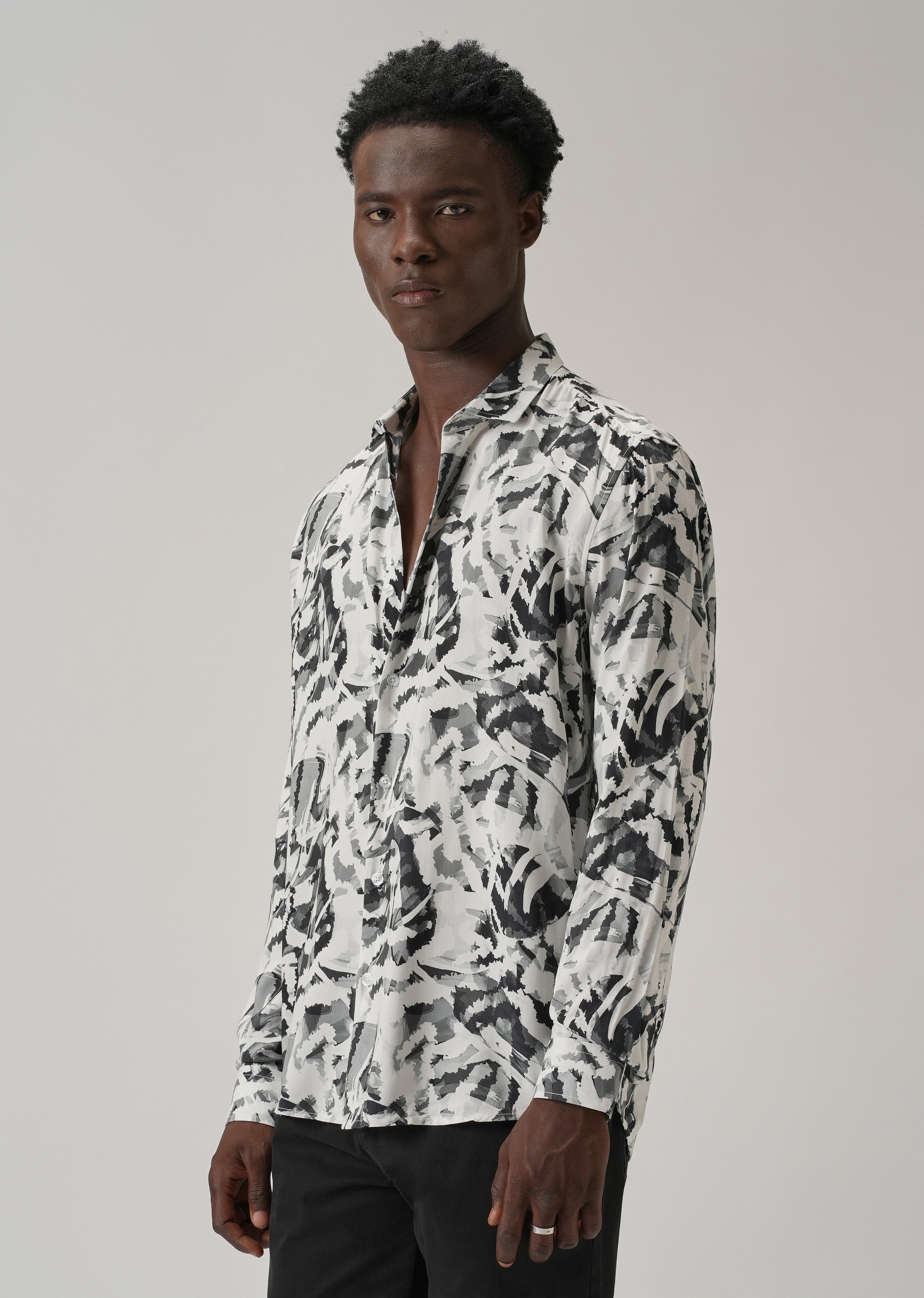 Black Abstract Camo Printed Shirt