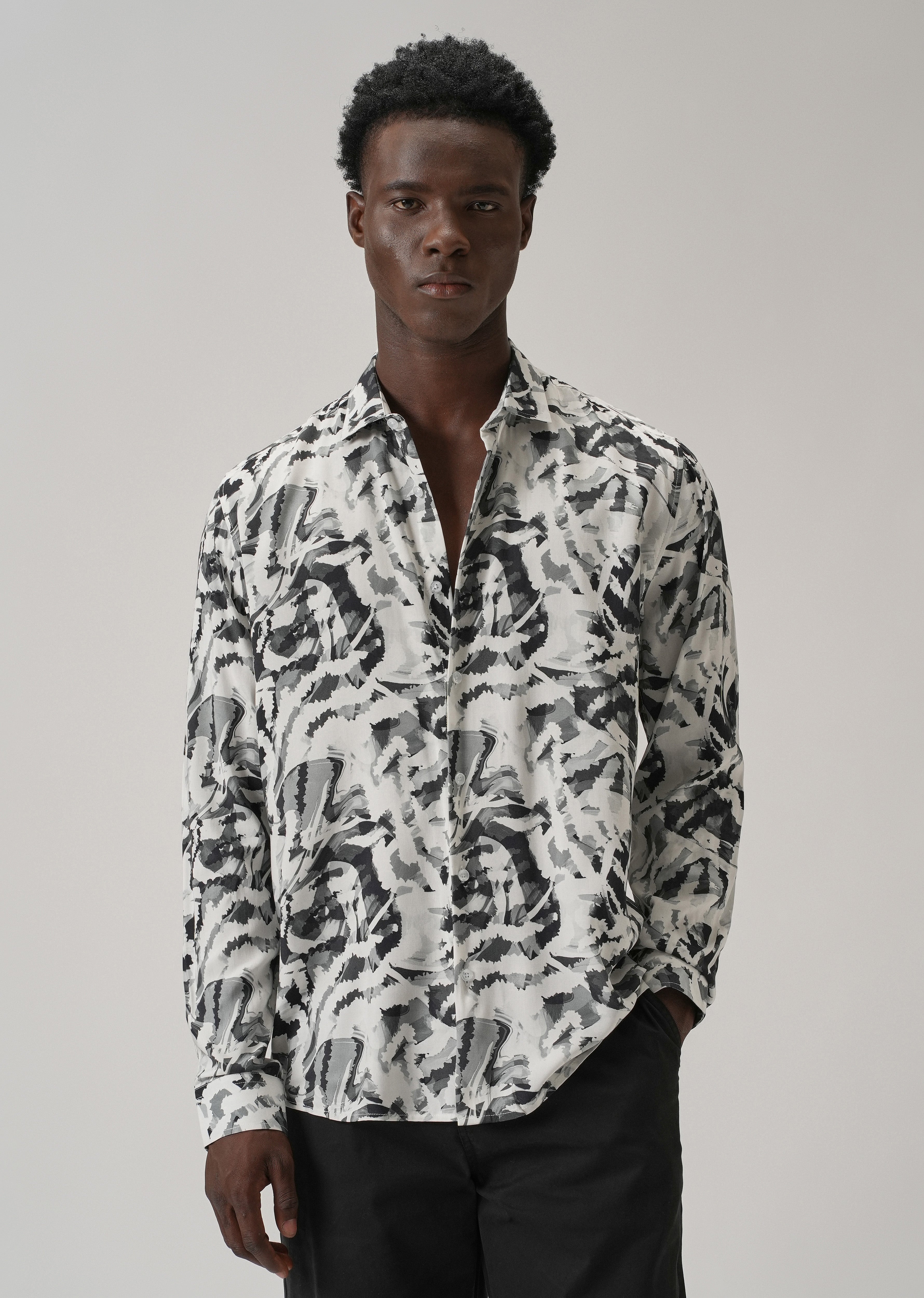 Black Abstract Camo Printed Shirt