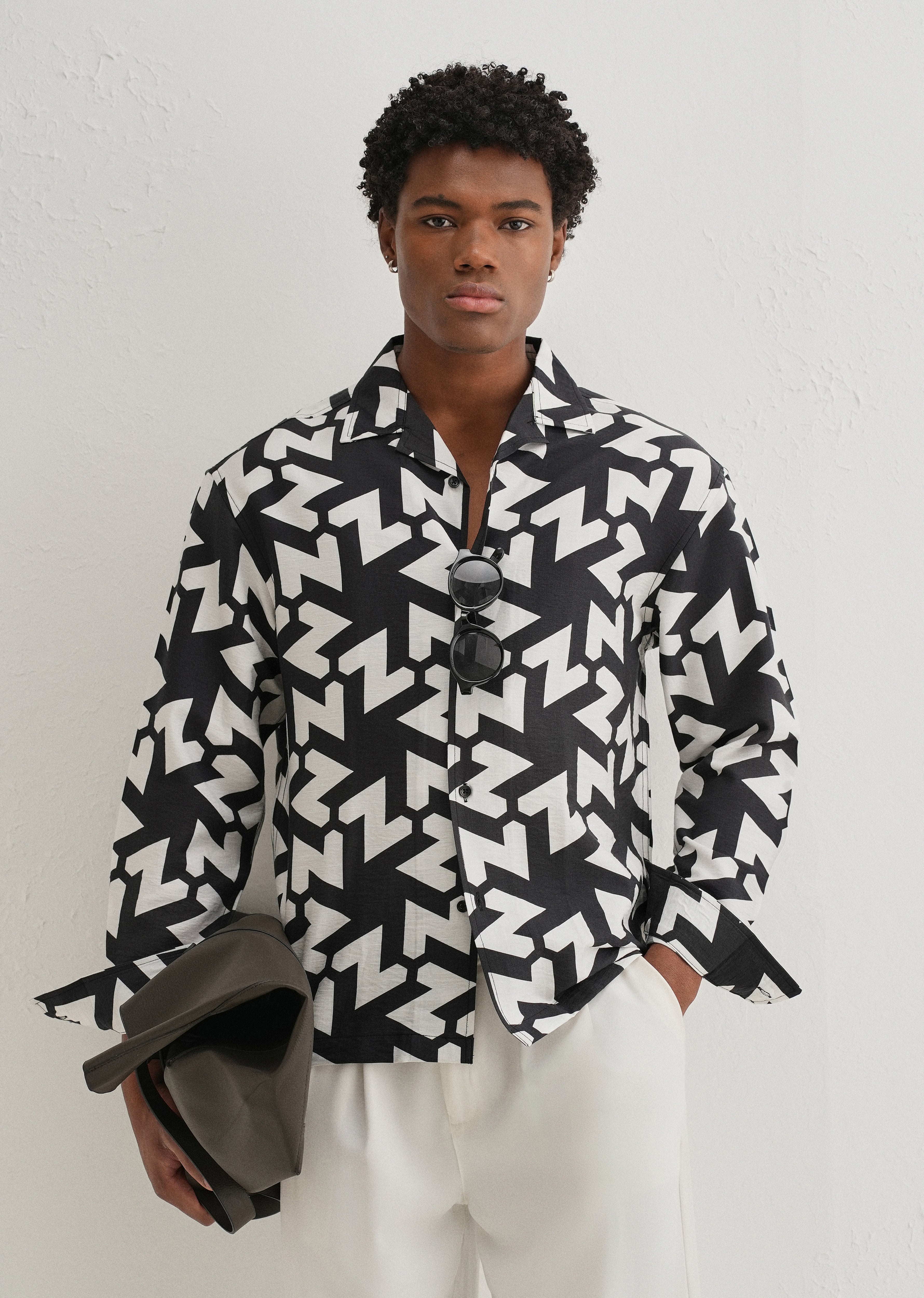 Black Abstract Chevron Pattern Printed Shirt