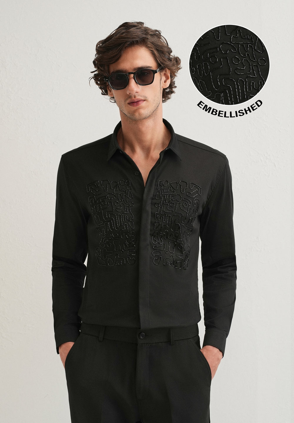 Black Abstract Embellished Designer Shirt
