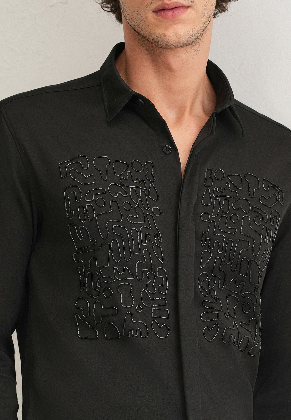 Black Abstract Embellished Designer Shirt