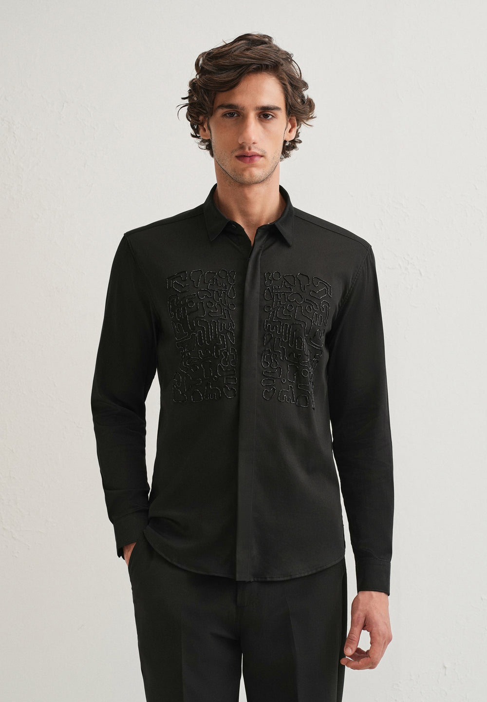 Black Abstract Embellished Designer Shirt