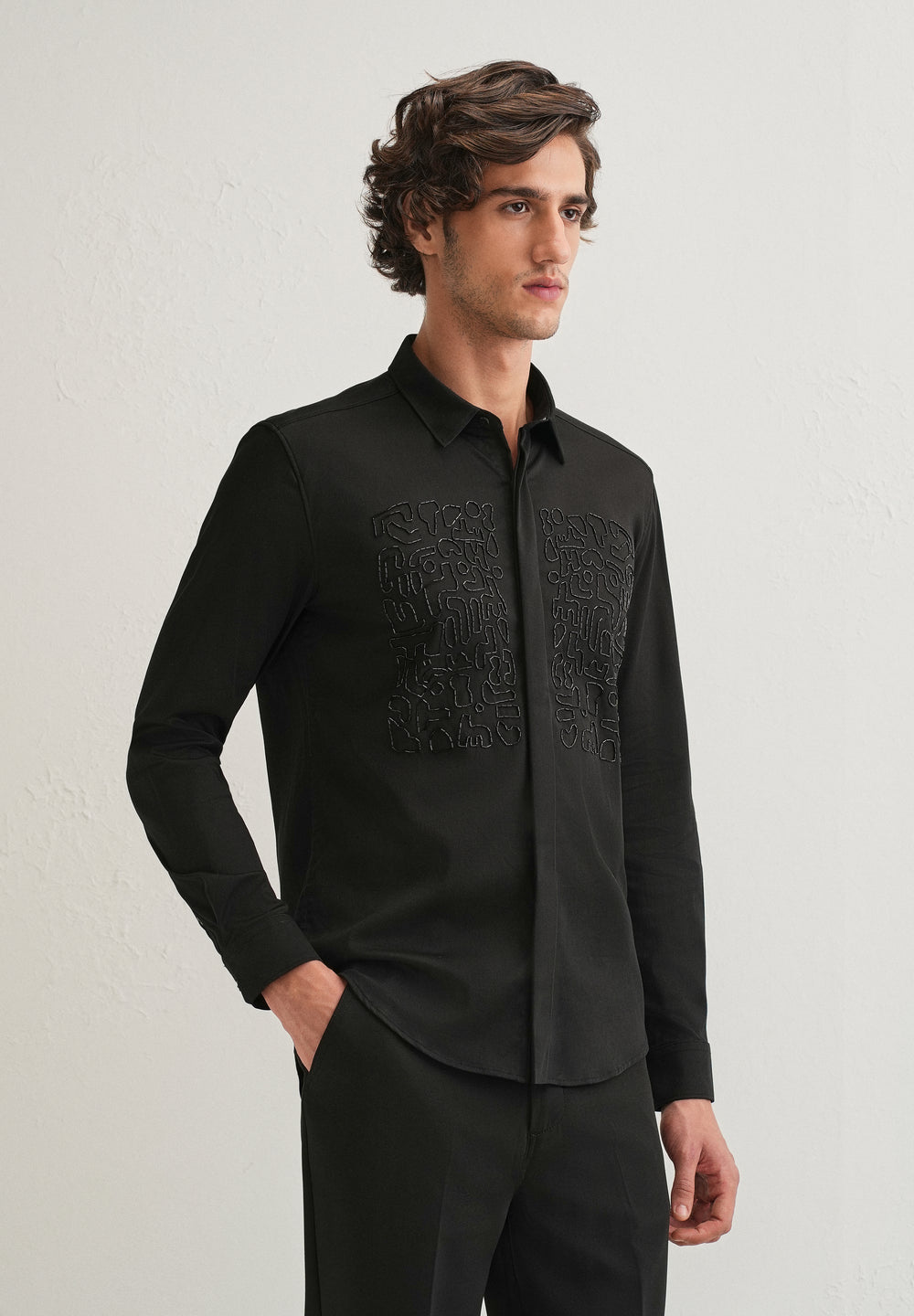 Black Abstract Embellished Designer Shirt