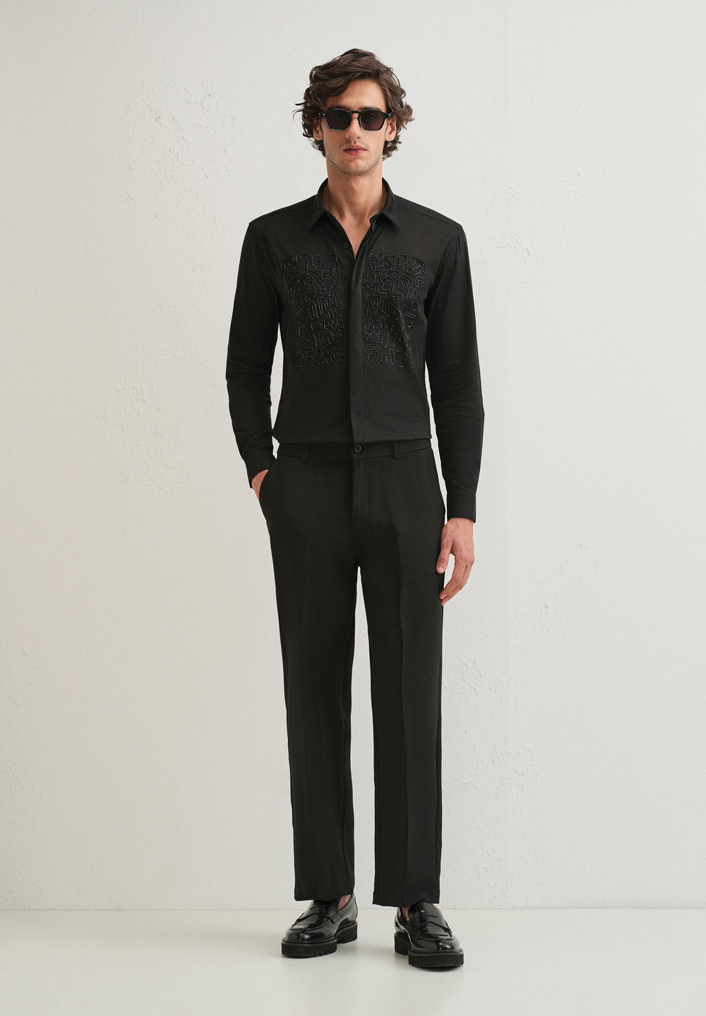 Black Abstract Embellished Designer Shirt