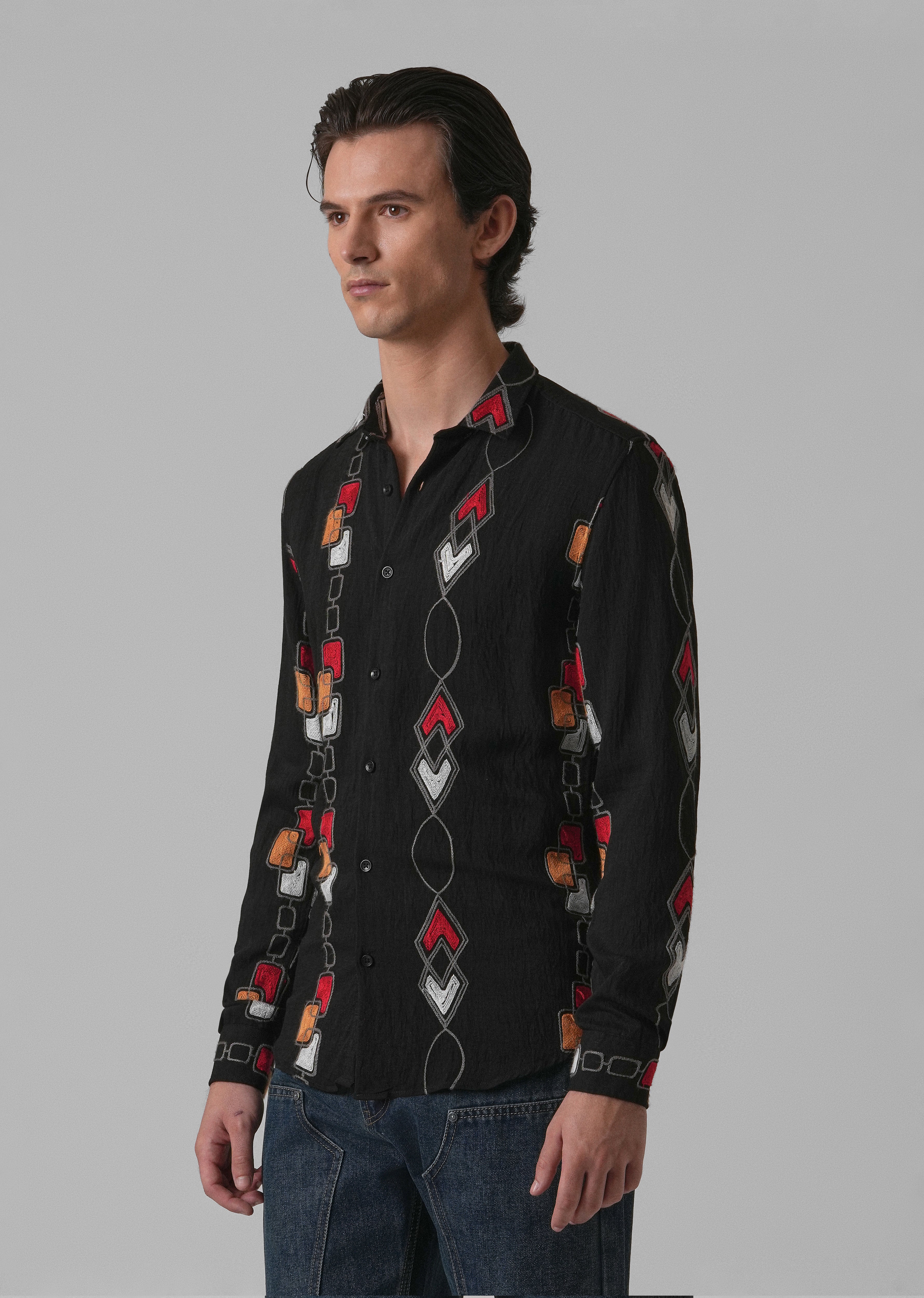 Black Abstract Embroidered Shirt