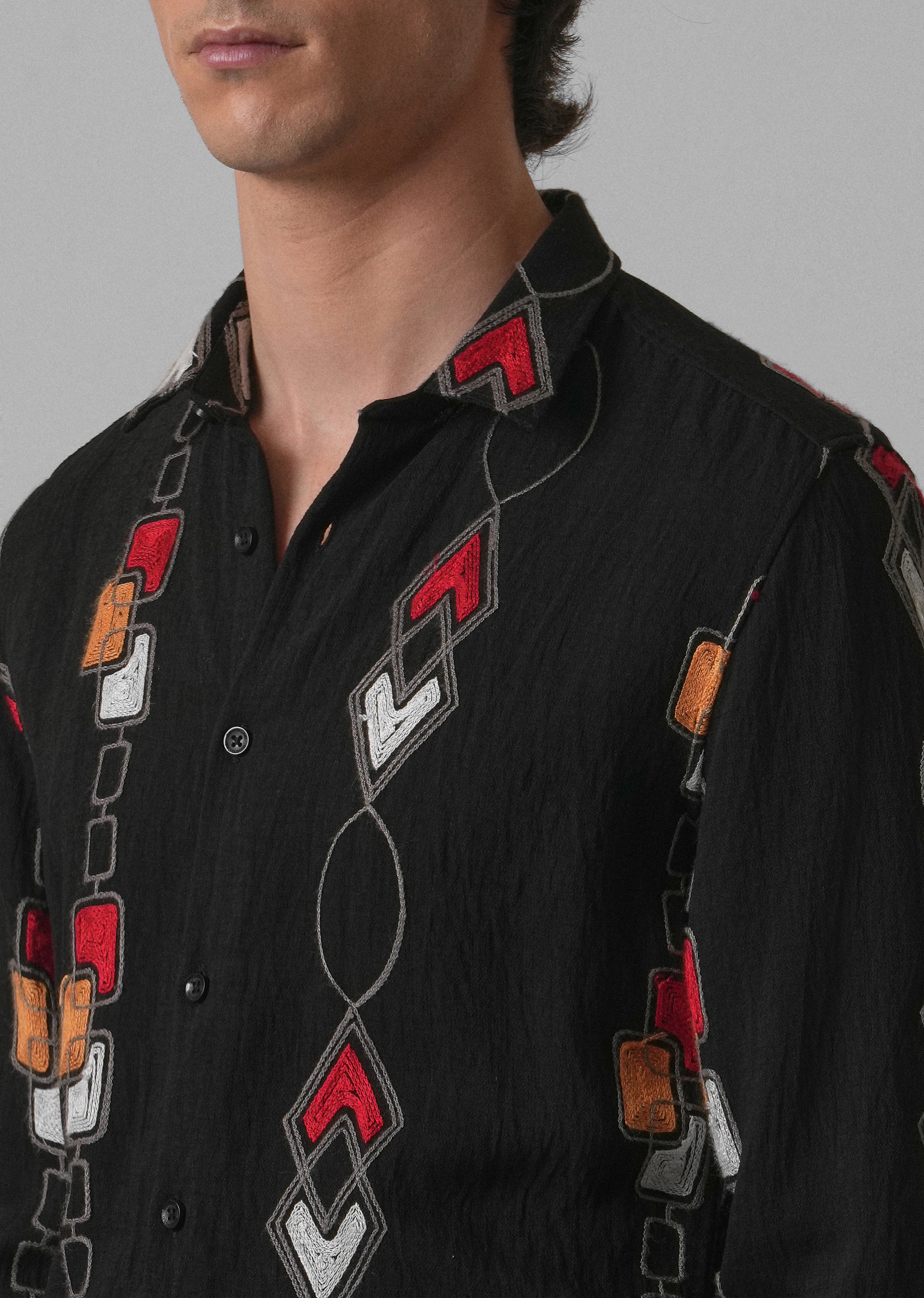 Black Abstract Embroidered Shirt