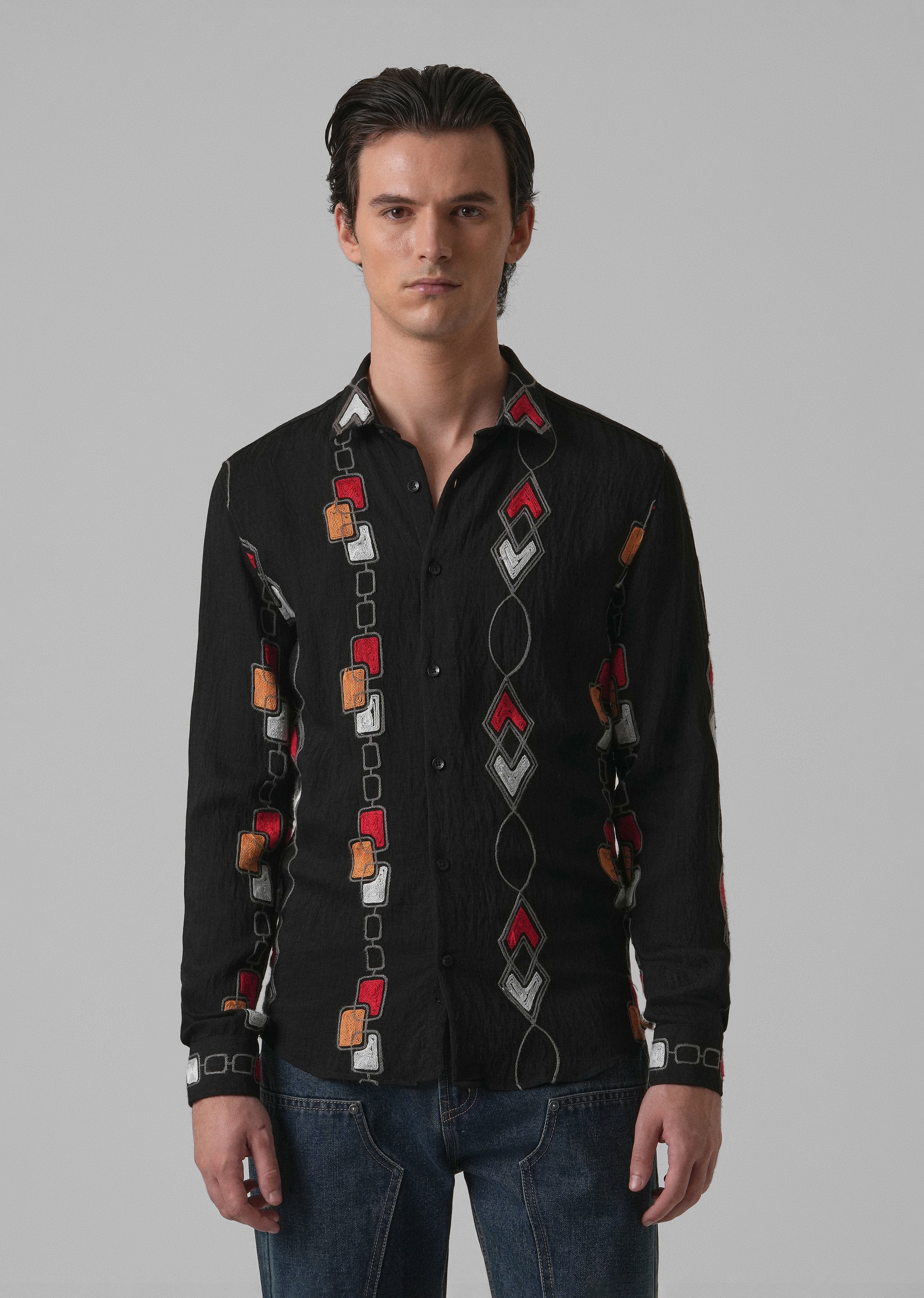 Black Abstract Embroidered Shirt