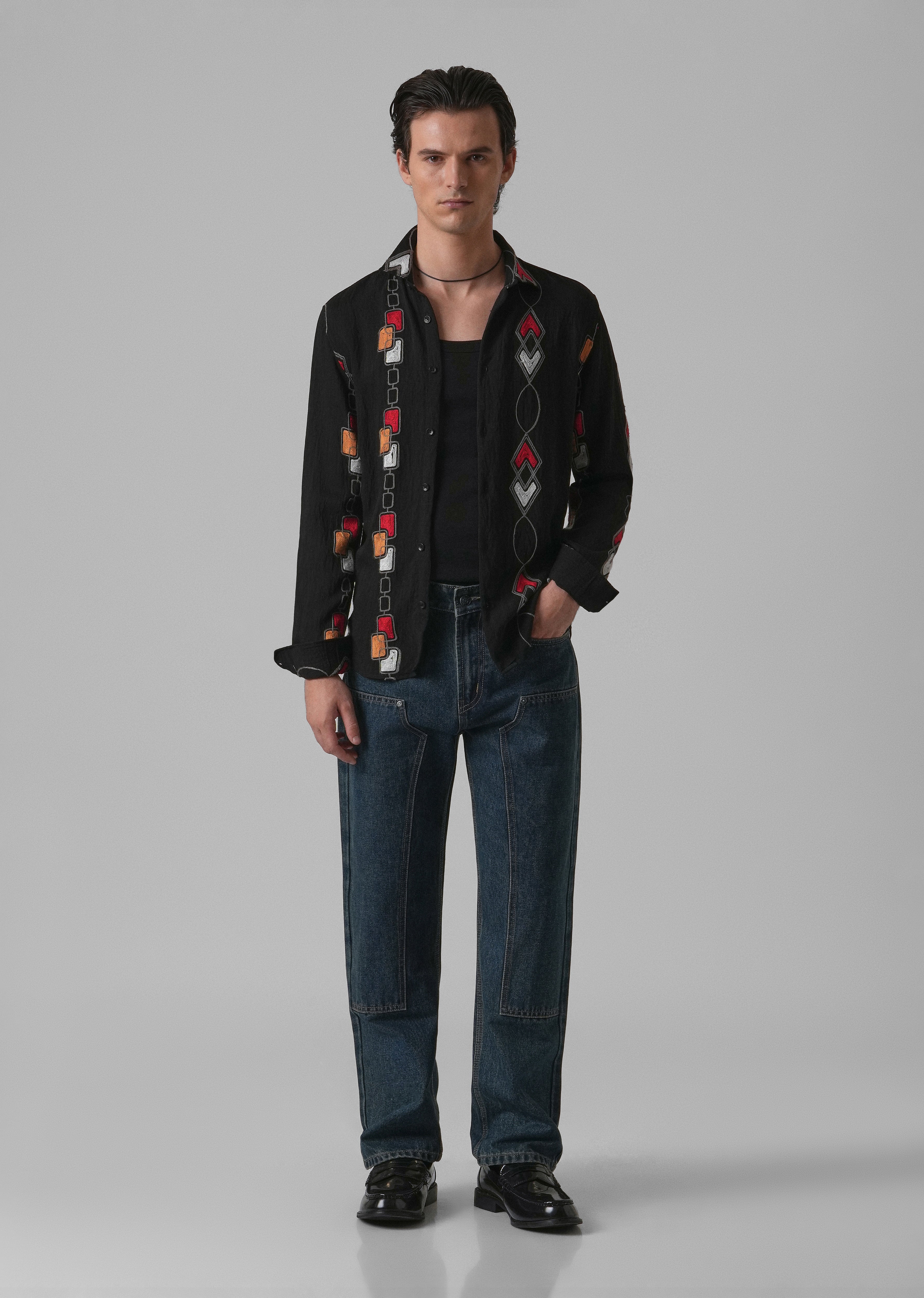 Black Abstract Embroidered Shirt