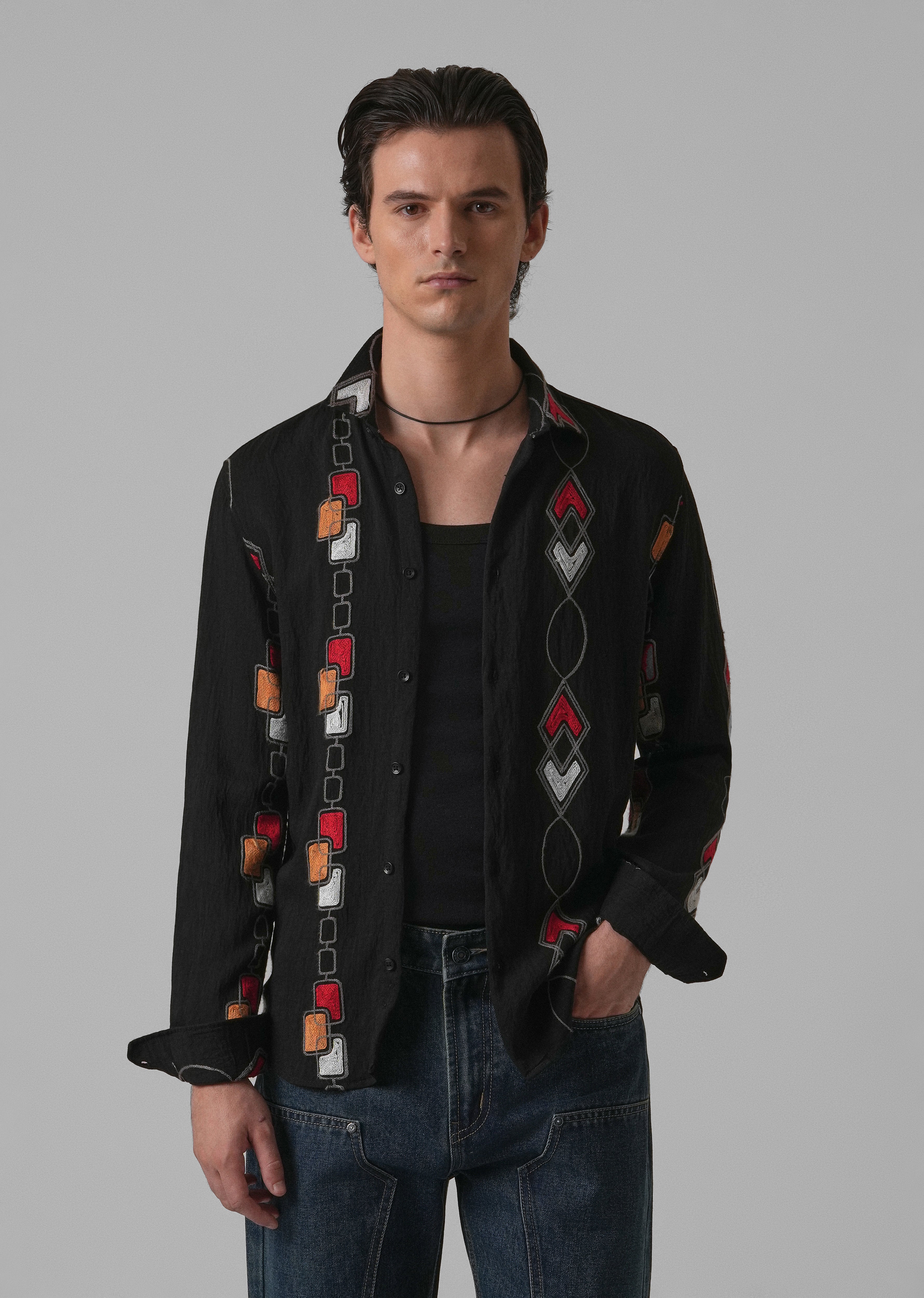 Black Abstract Embroidered Shirt