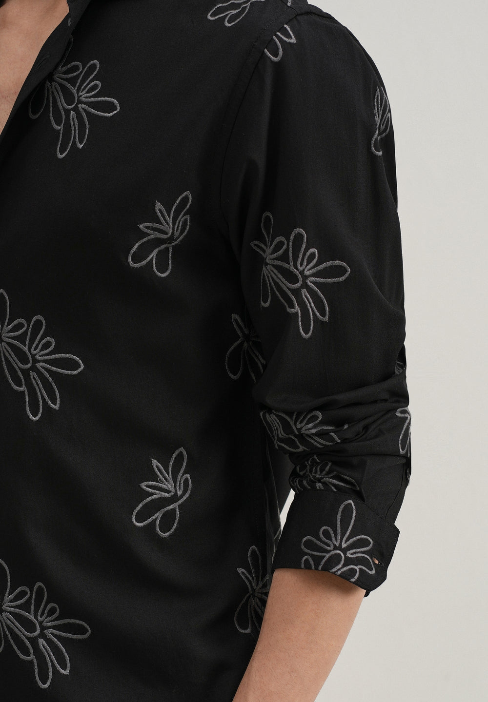 Black Abstract Floral Embroidery Shirt