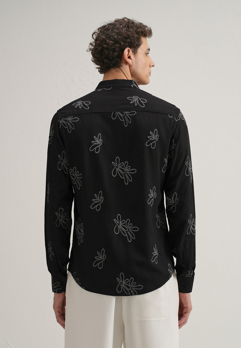Black Abstract Floral Embroidery Shirt