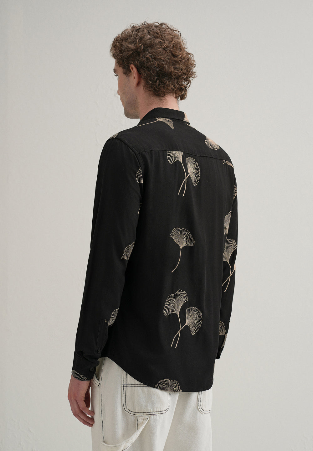 Black Abstract Leaf Embroidery Shirt