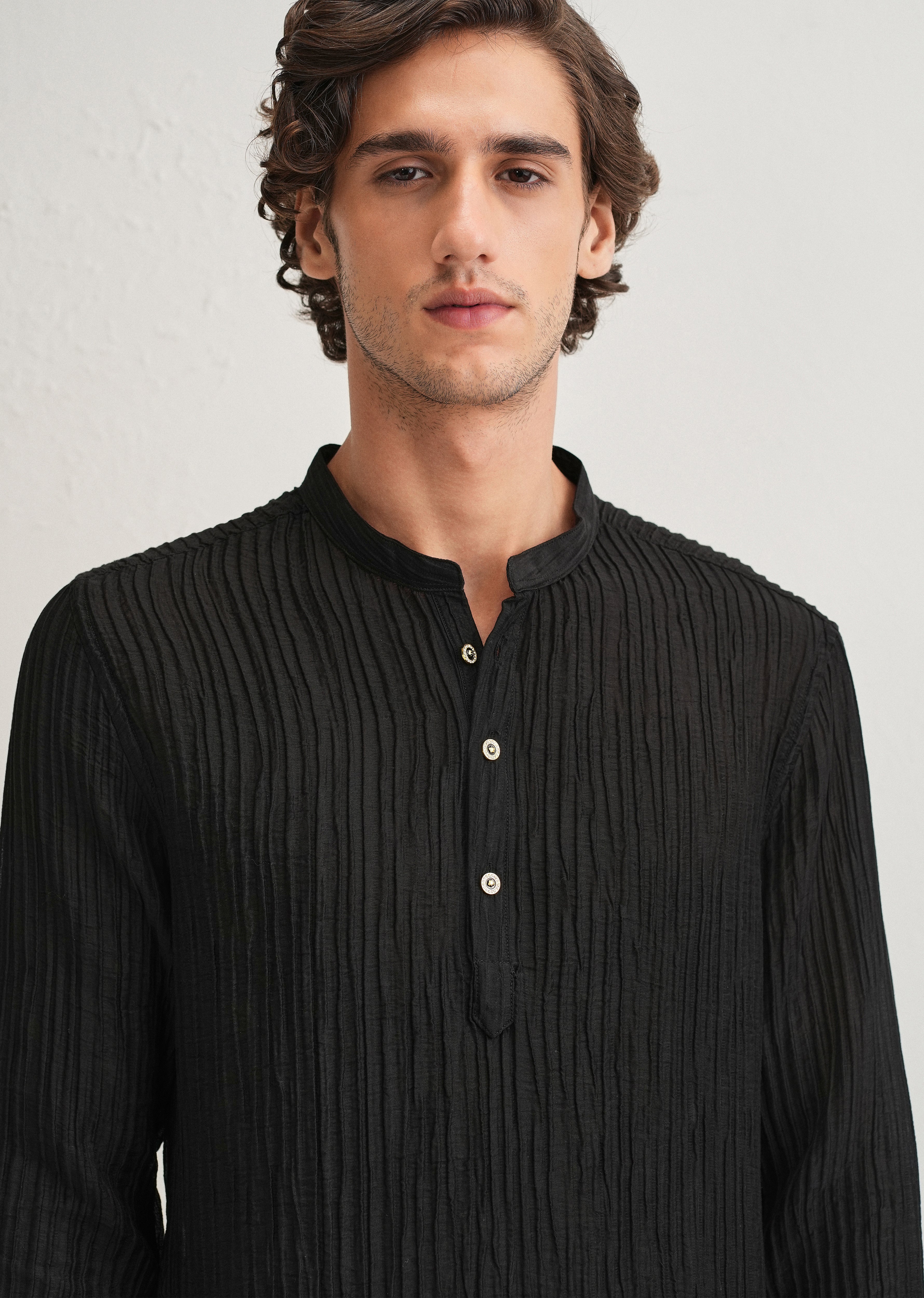Black Crinkled Stripe Kurta