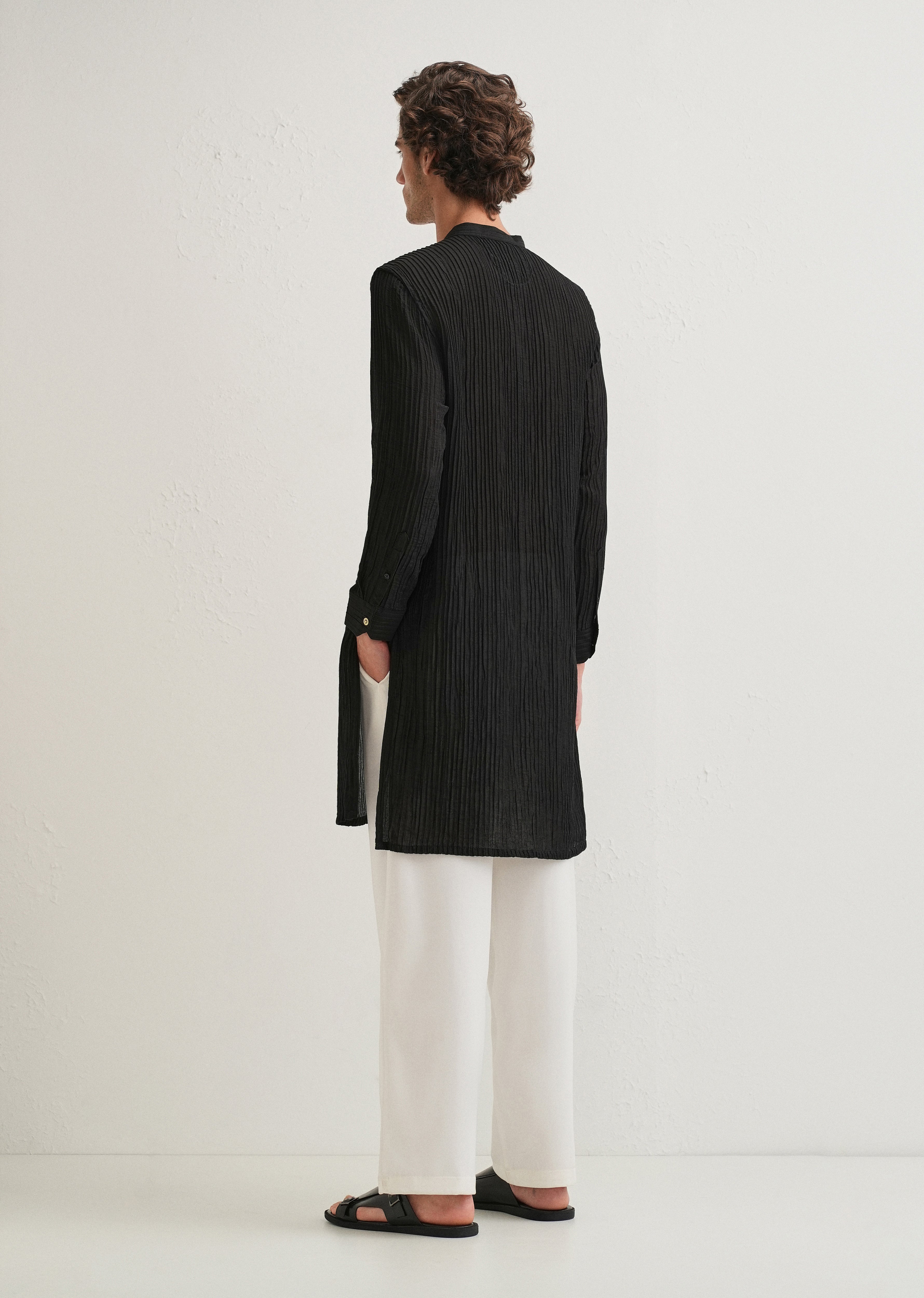 Black Crinkled Stripe Kurta