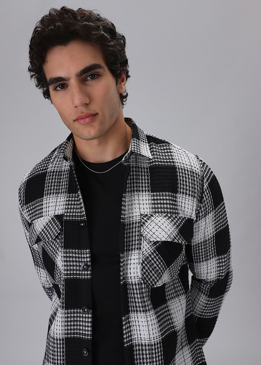 Black And White Waffle Plaid Check Shirt Black And White Waffle Plaid Check Shirt