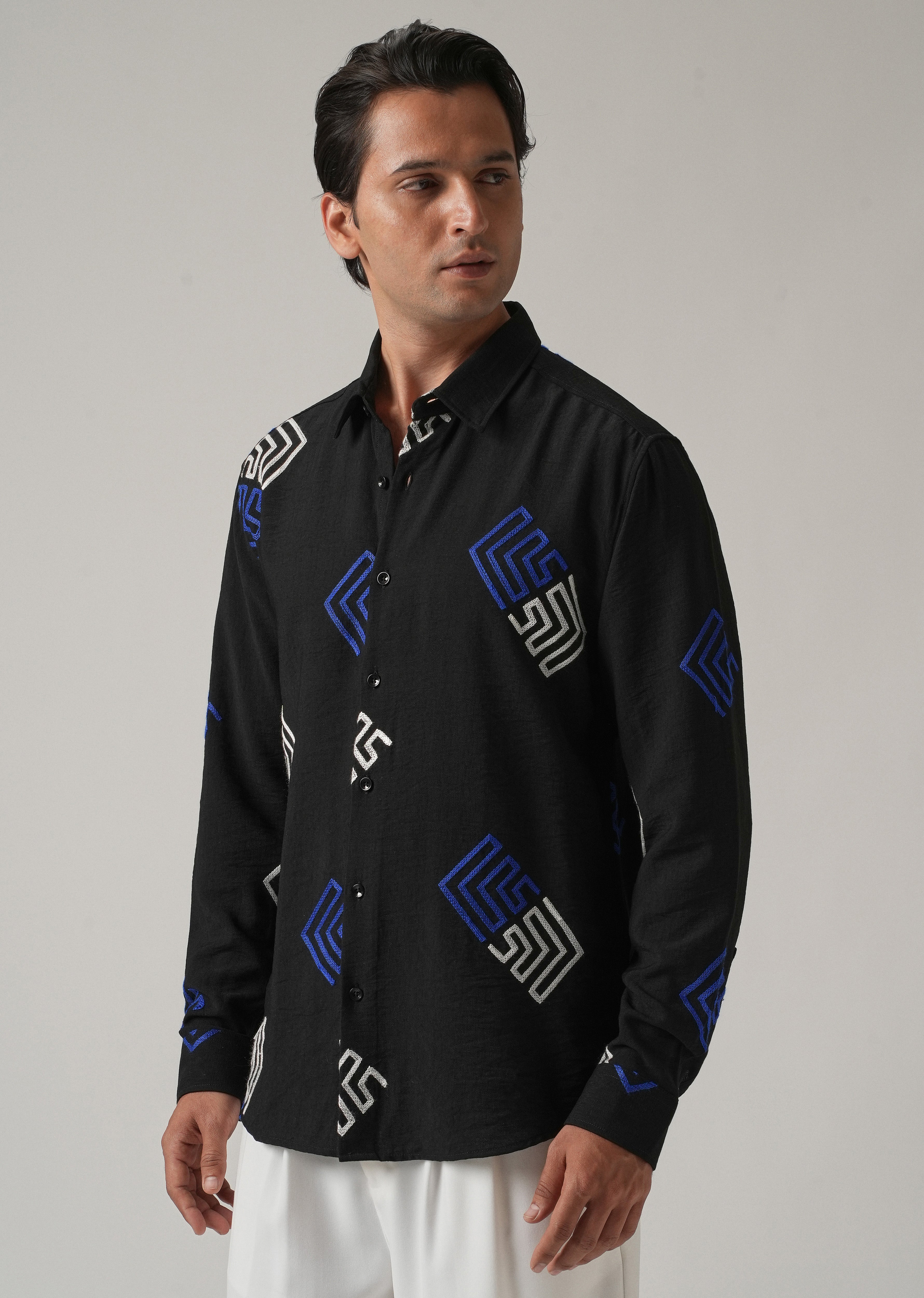 Black Angular Embroidery Shirt