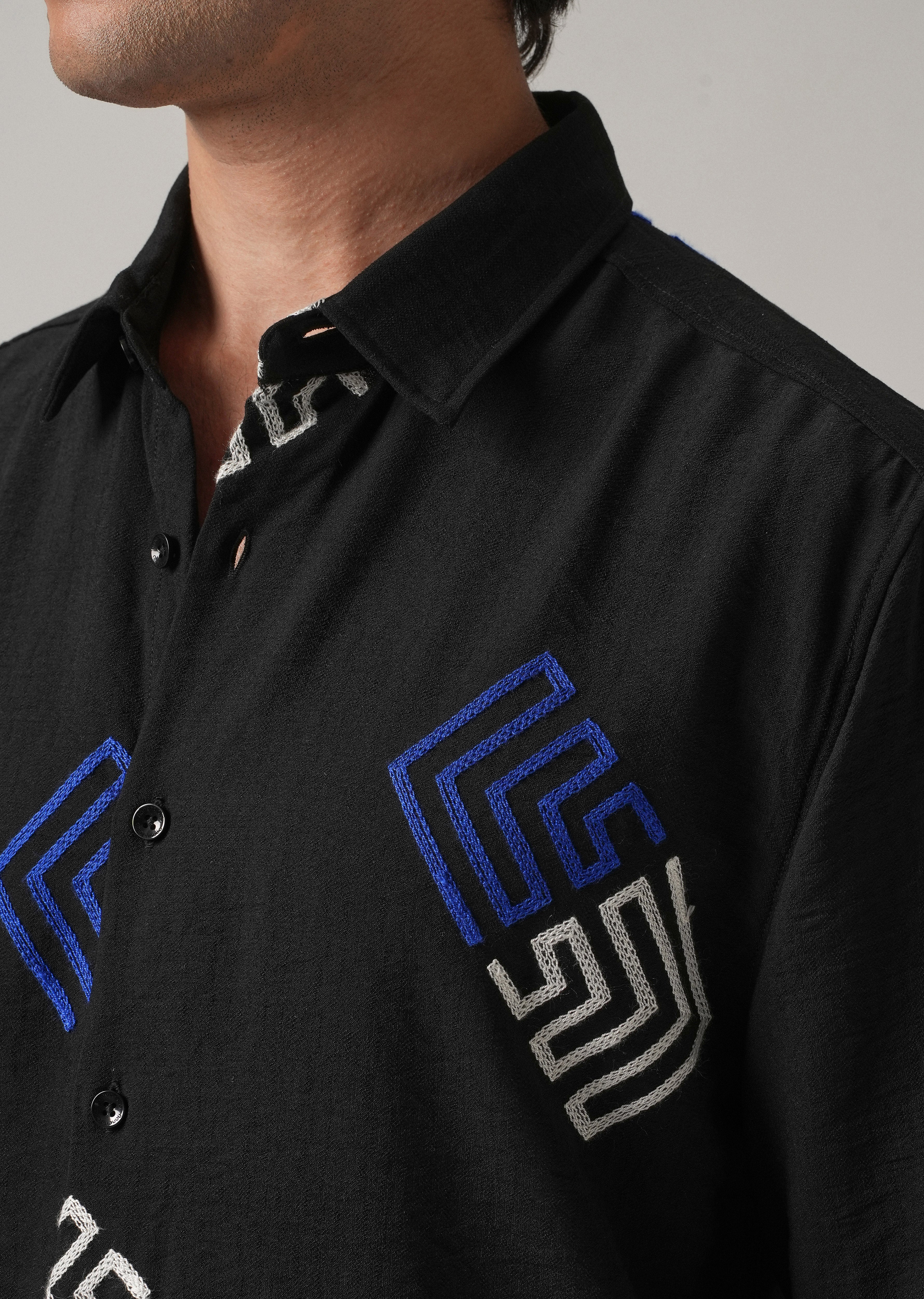 Black Angular Embroidery Shirt
