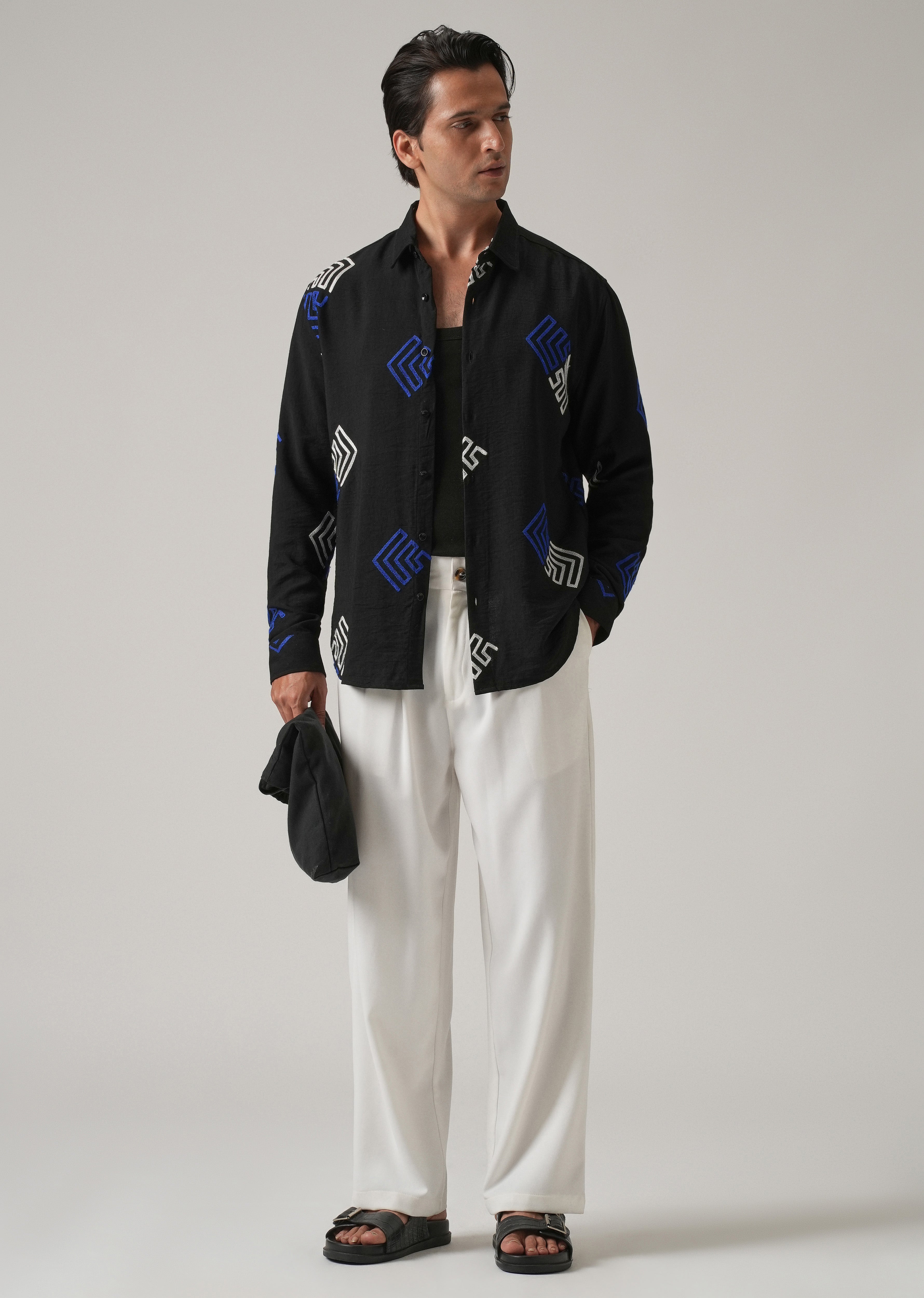 Black Angular Embroidery Shirt