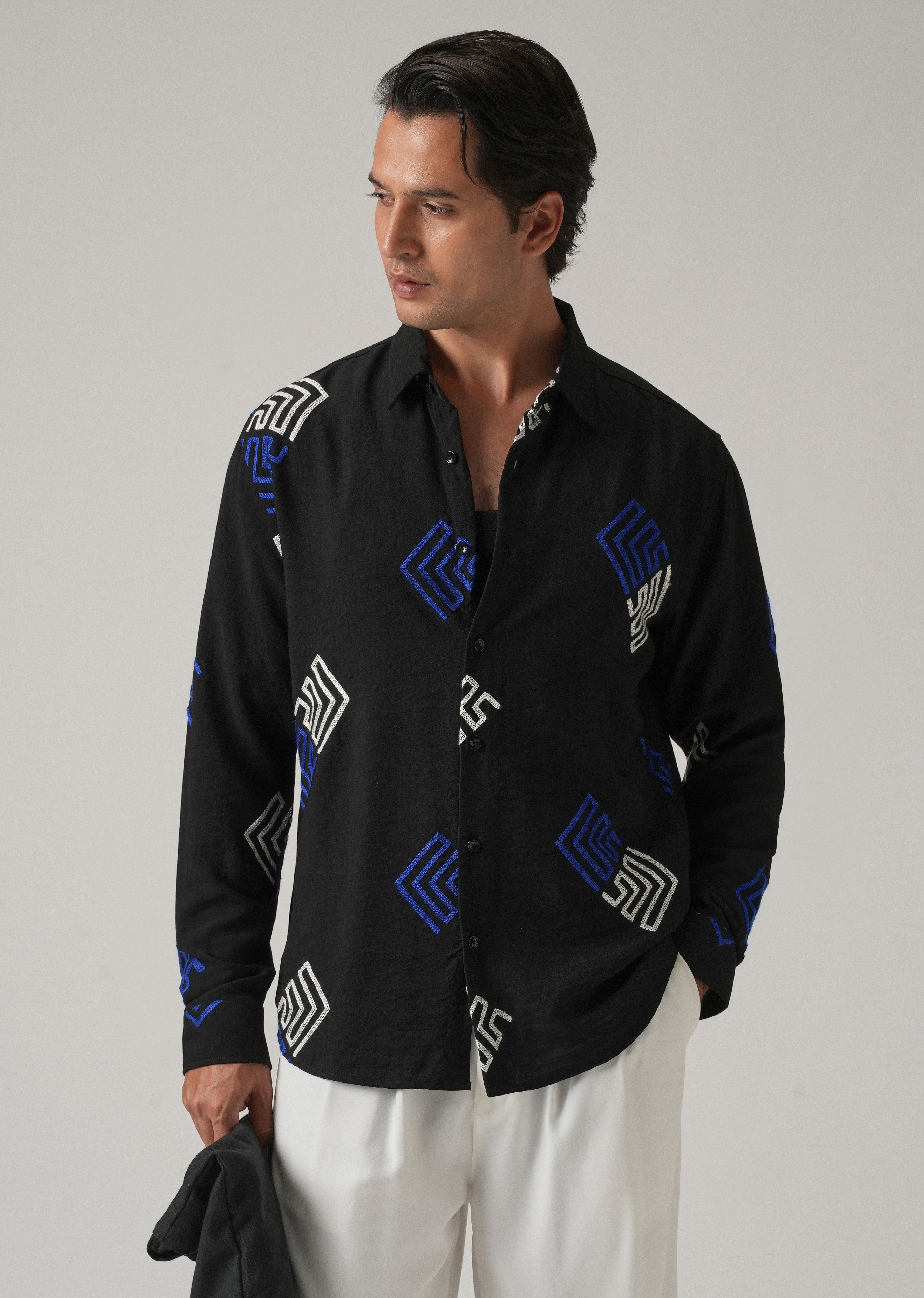 Black Angular Embroidery Shirt