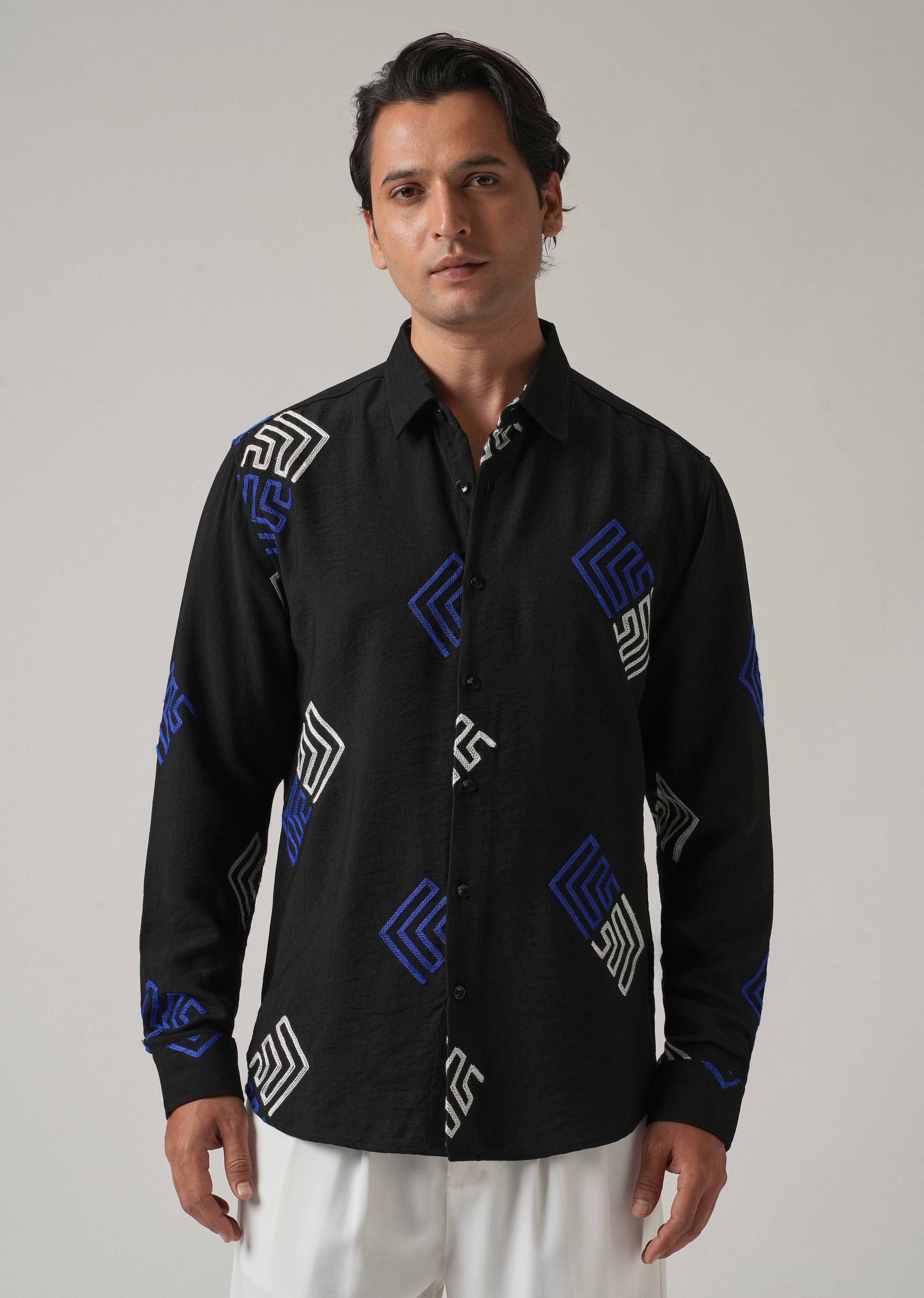 Black Angular Embroidery Shirt