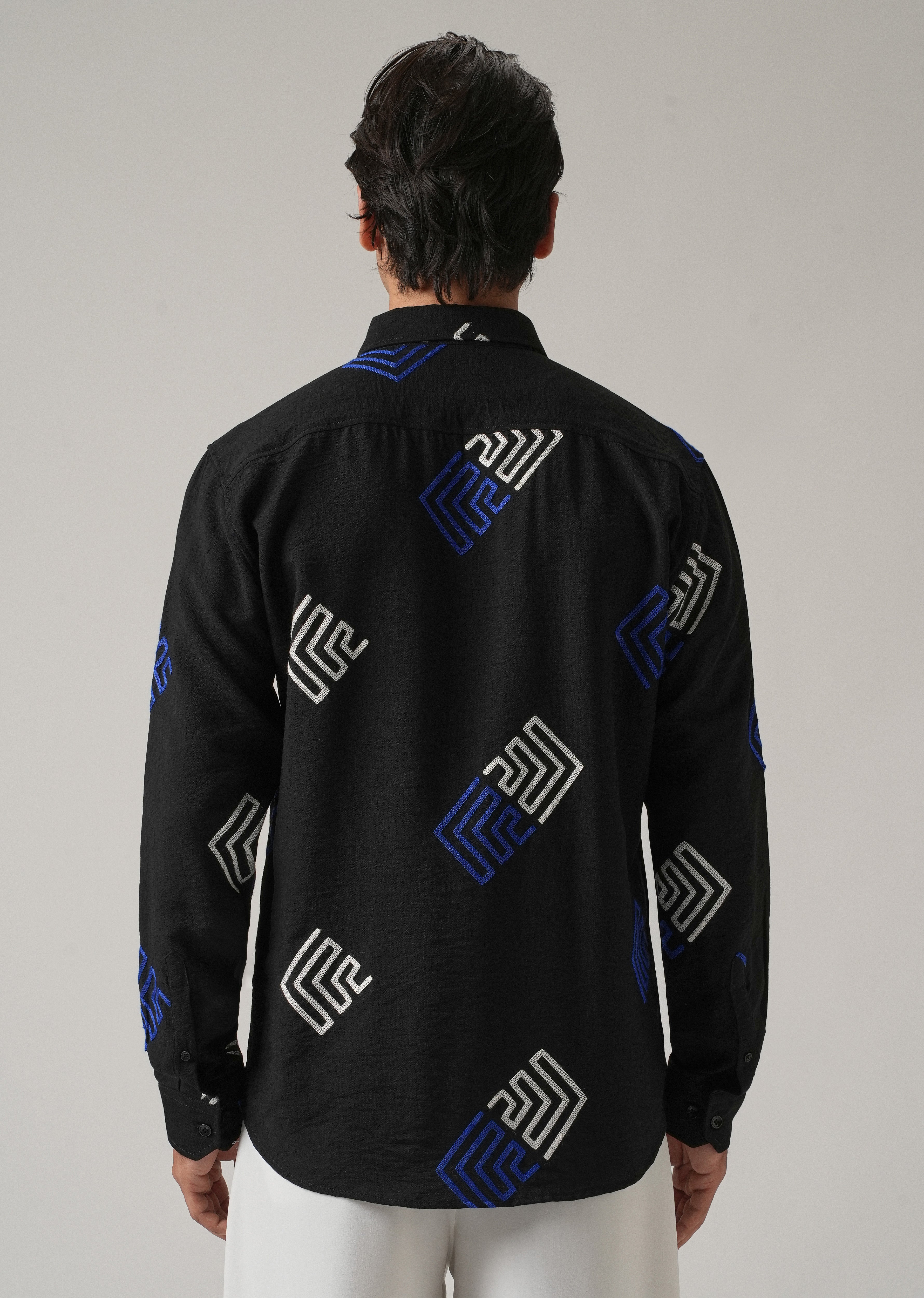 Black Angular Embroidery Shirt