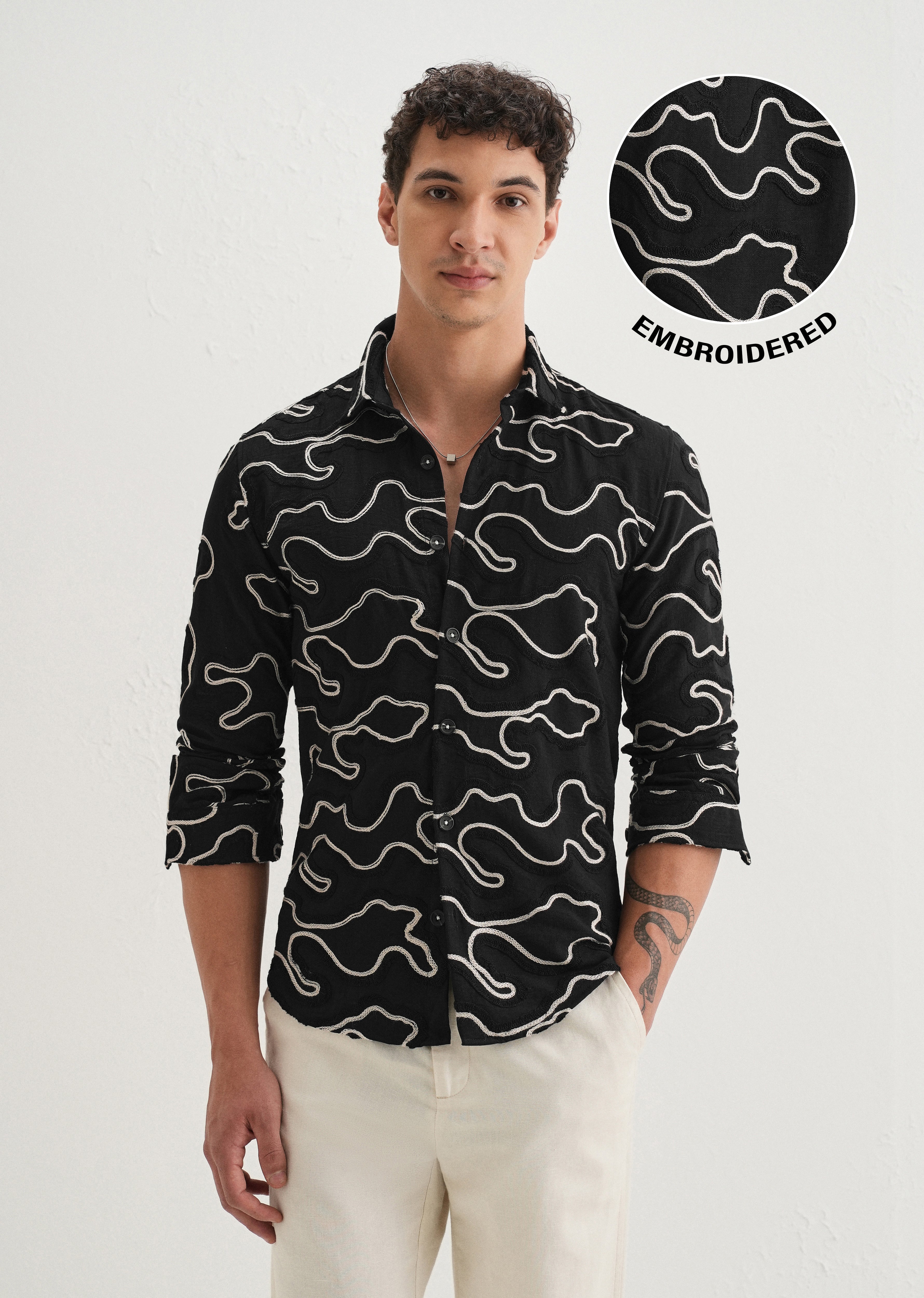 Black Artistic Abstract Embroidery Shirt