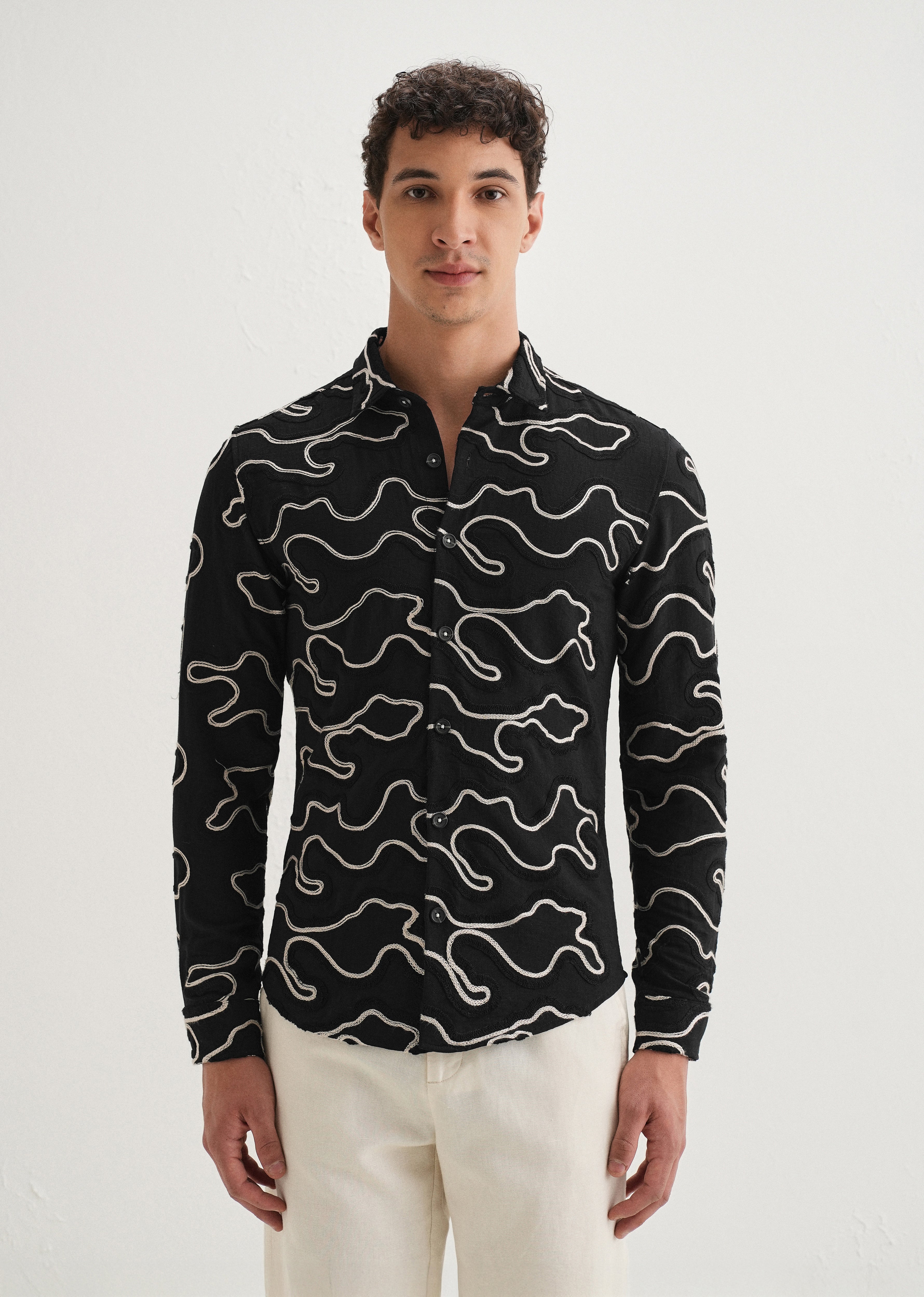 Black Artistic Abstract Embroidery Shirt