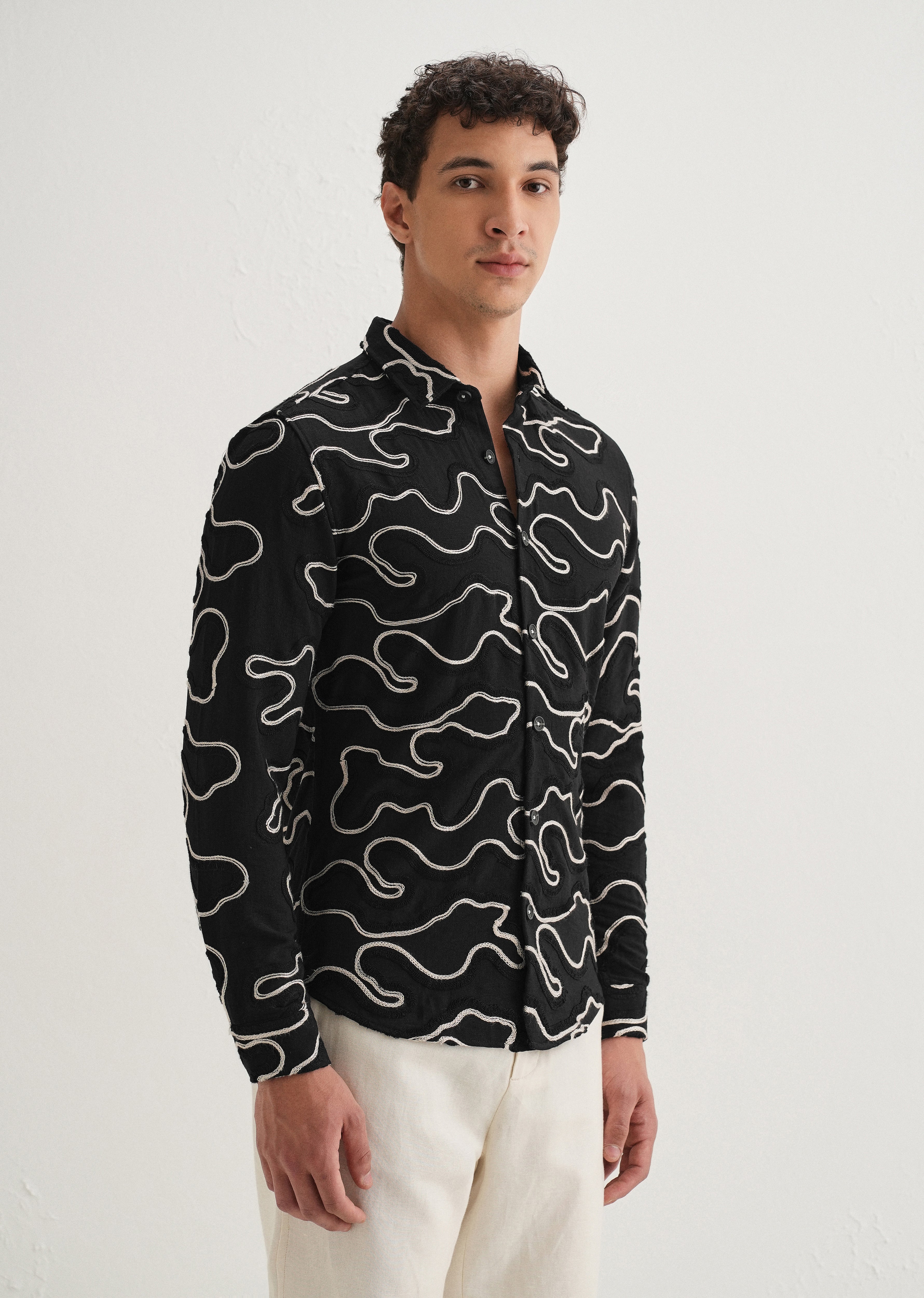 Black Artistic Abstract Embroidery Shirt