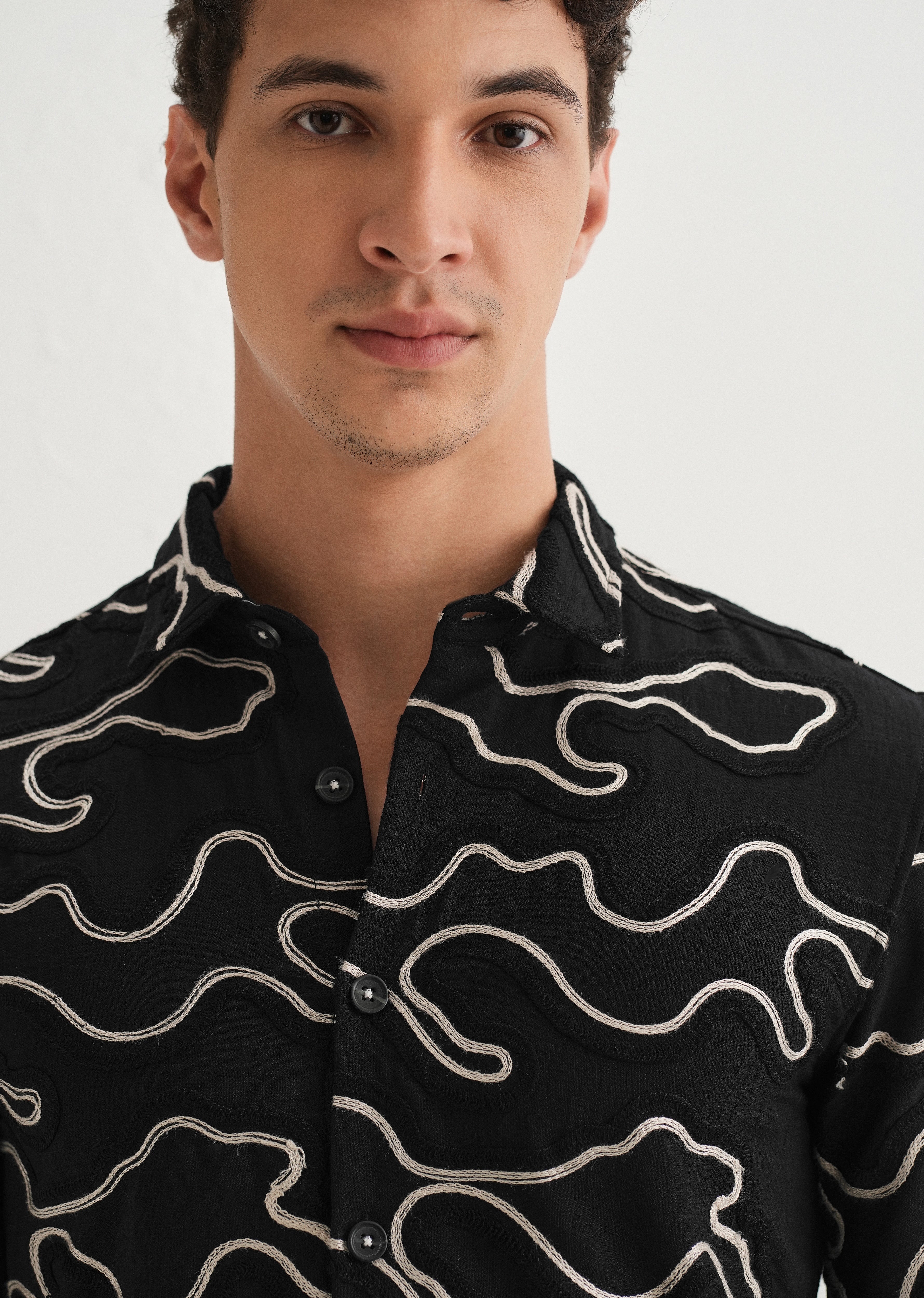 Black Artistic Abstract Embroidery Shirt