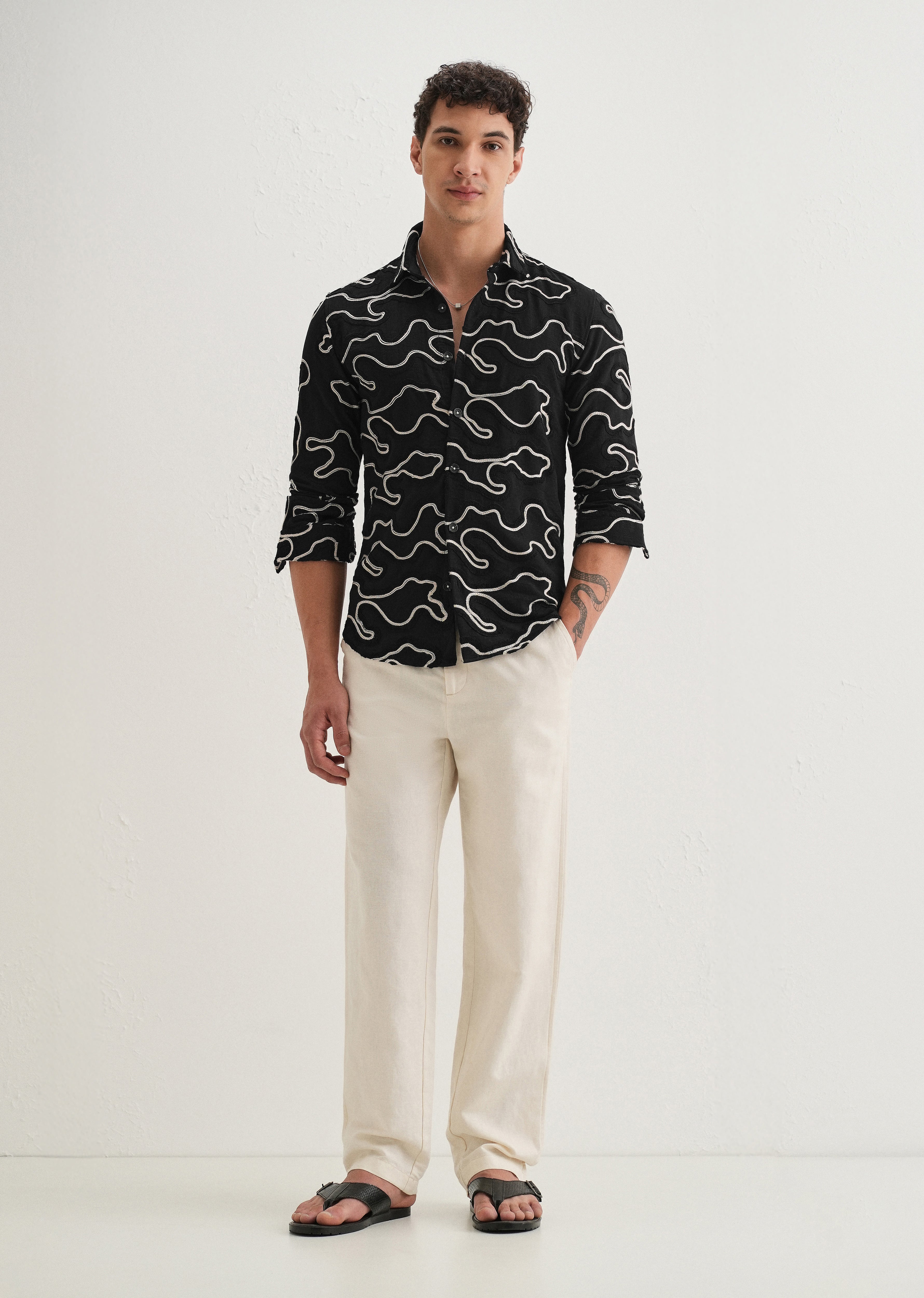 Black Artistic Abstract Embroidery Shirt