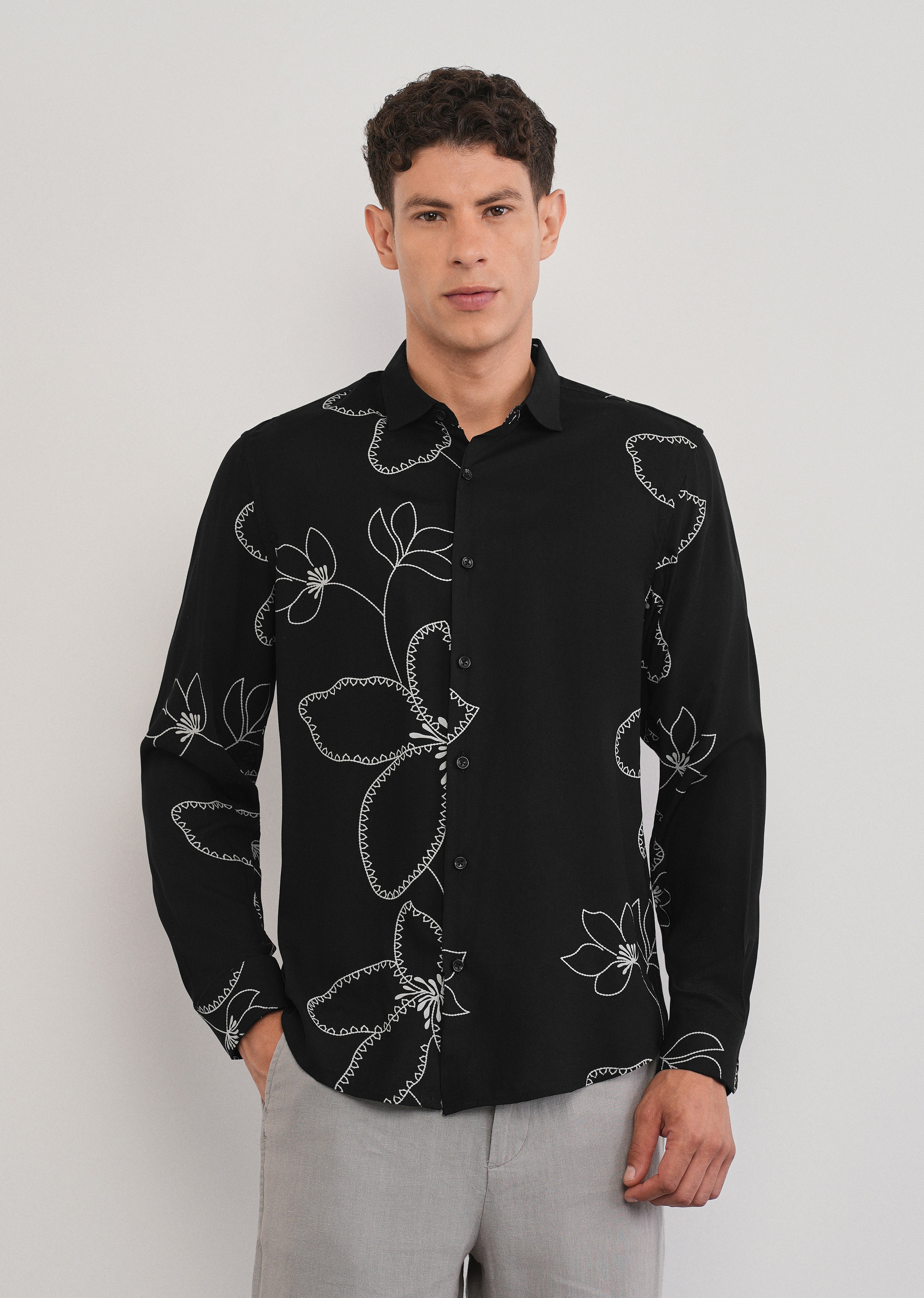 Black Artistic Floral Printed Shirt
