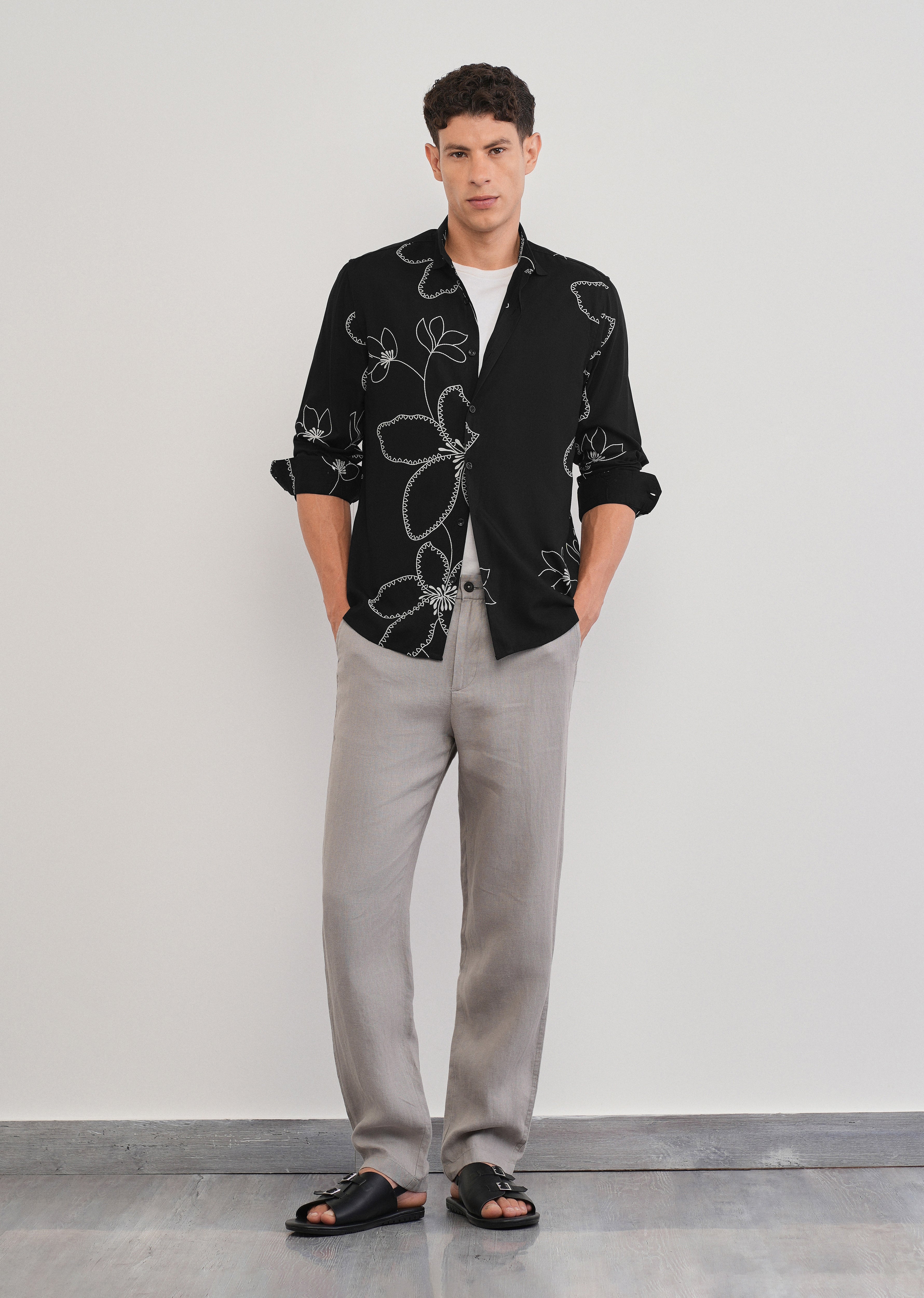 Black Artistic Floral Printed Shirt