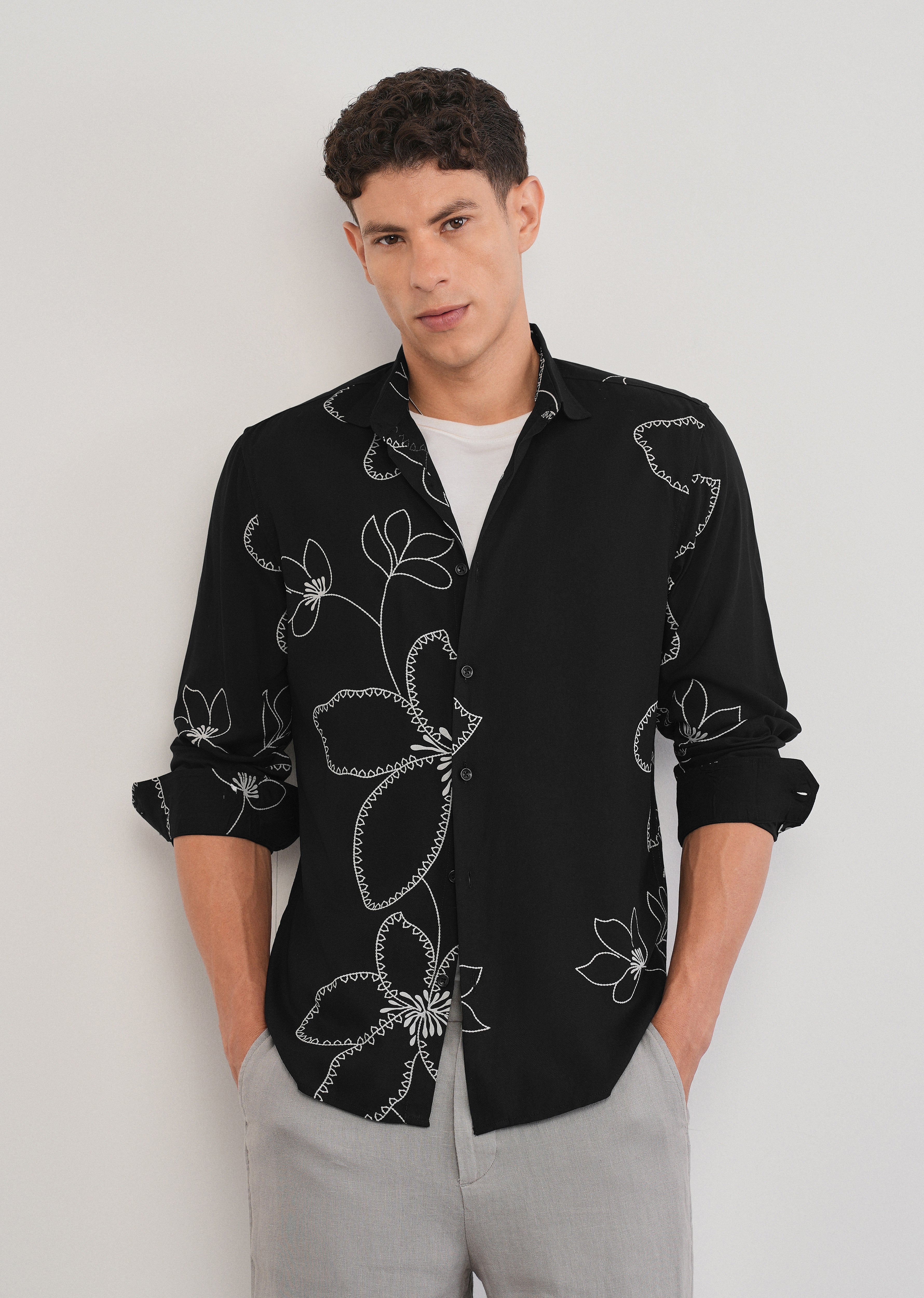 Black Artistic Floral Printed Shirt