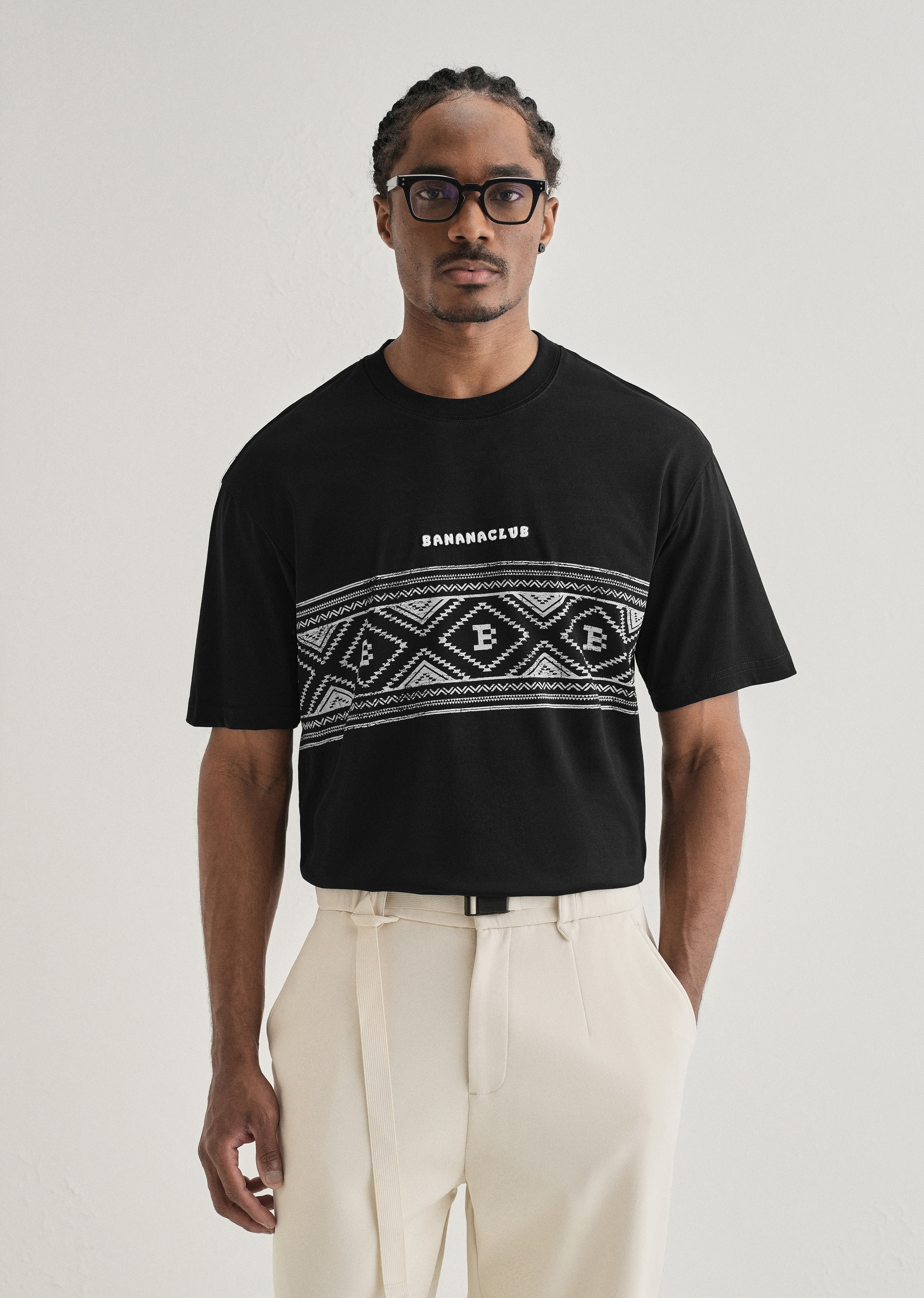 Black Aztec Printed Oversized T-shirt