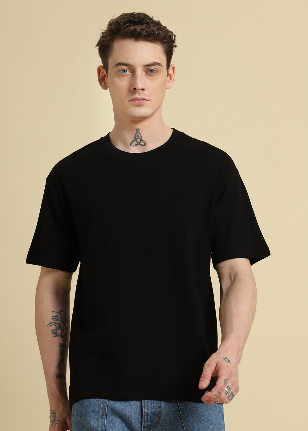 Black Basic Textured Oversized T-shirt