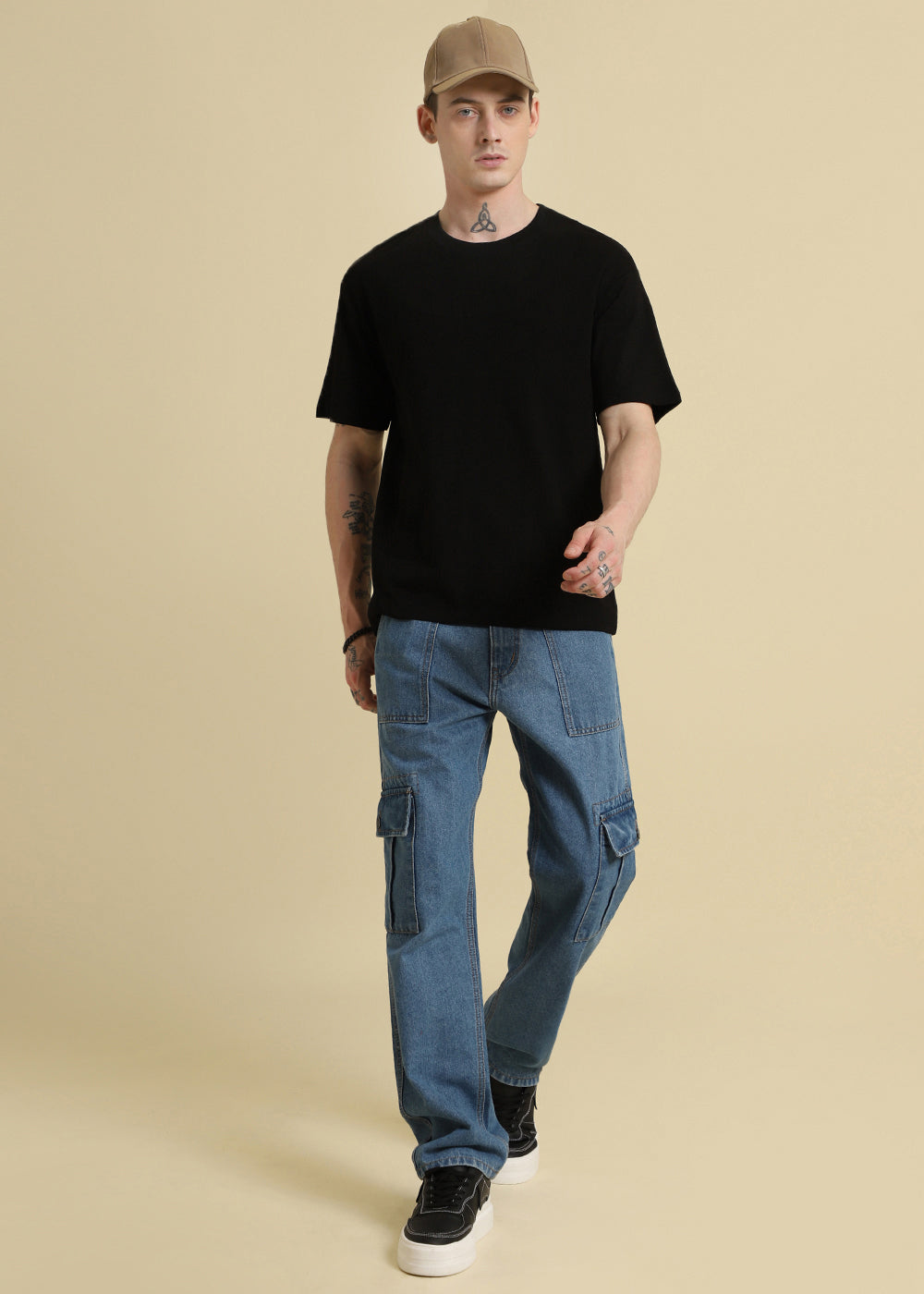Black Basic Textured Oversized T-shirt