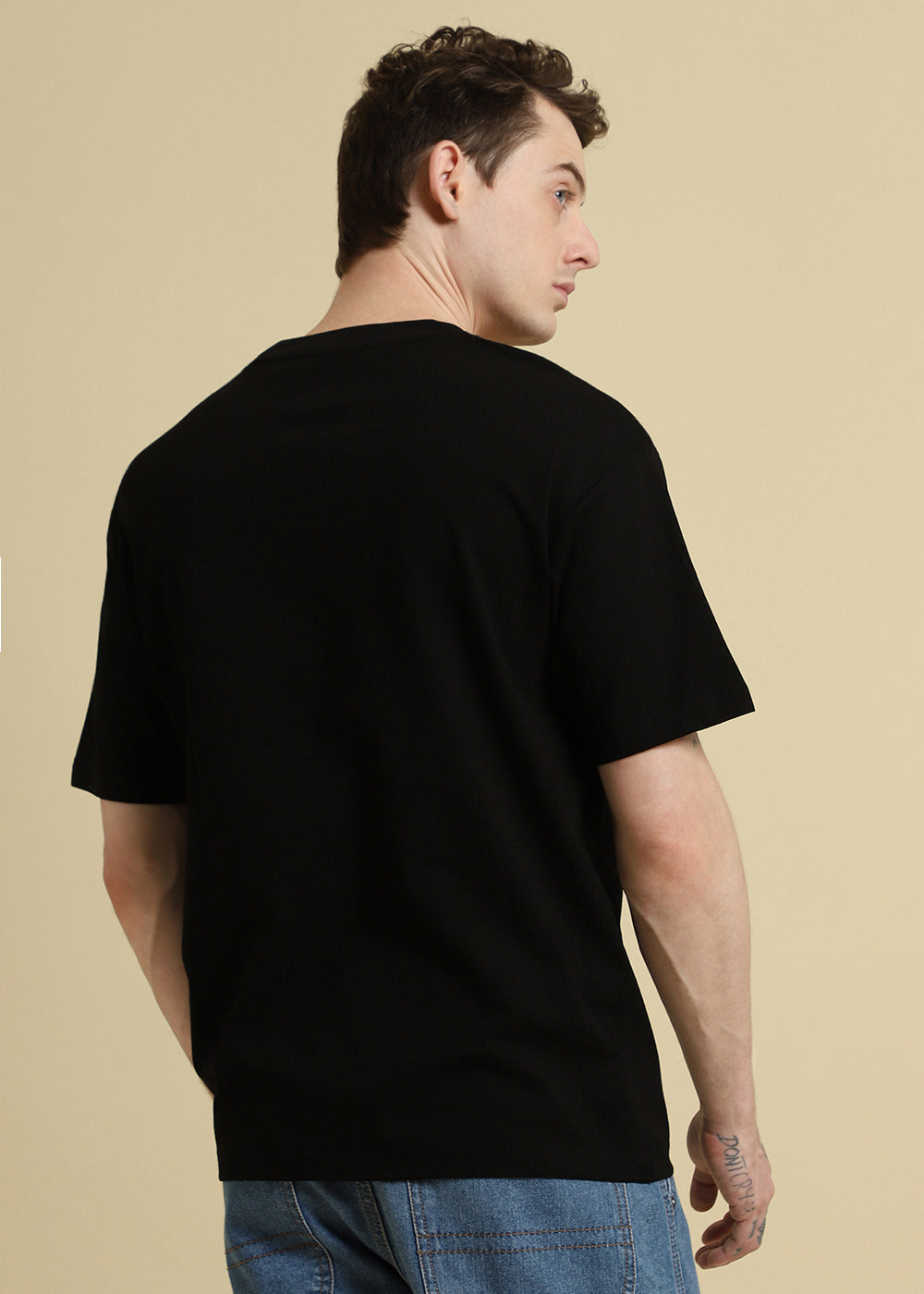 Black Basic Textured Oversized T-shirt