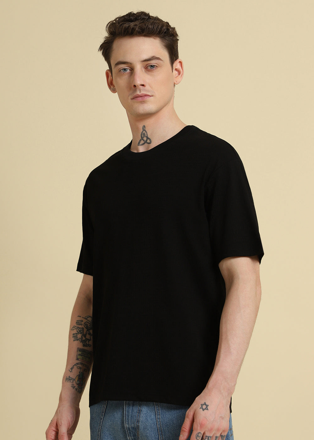 Black Basic Textured Oversized T-shirt