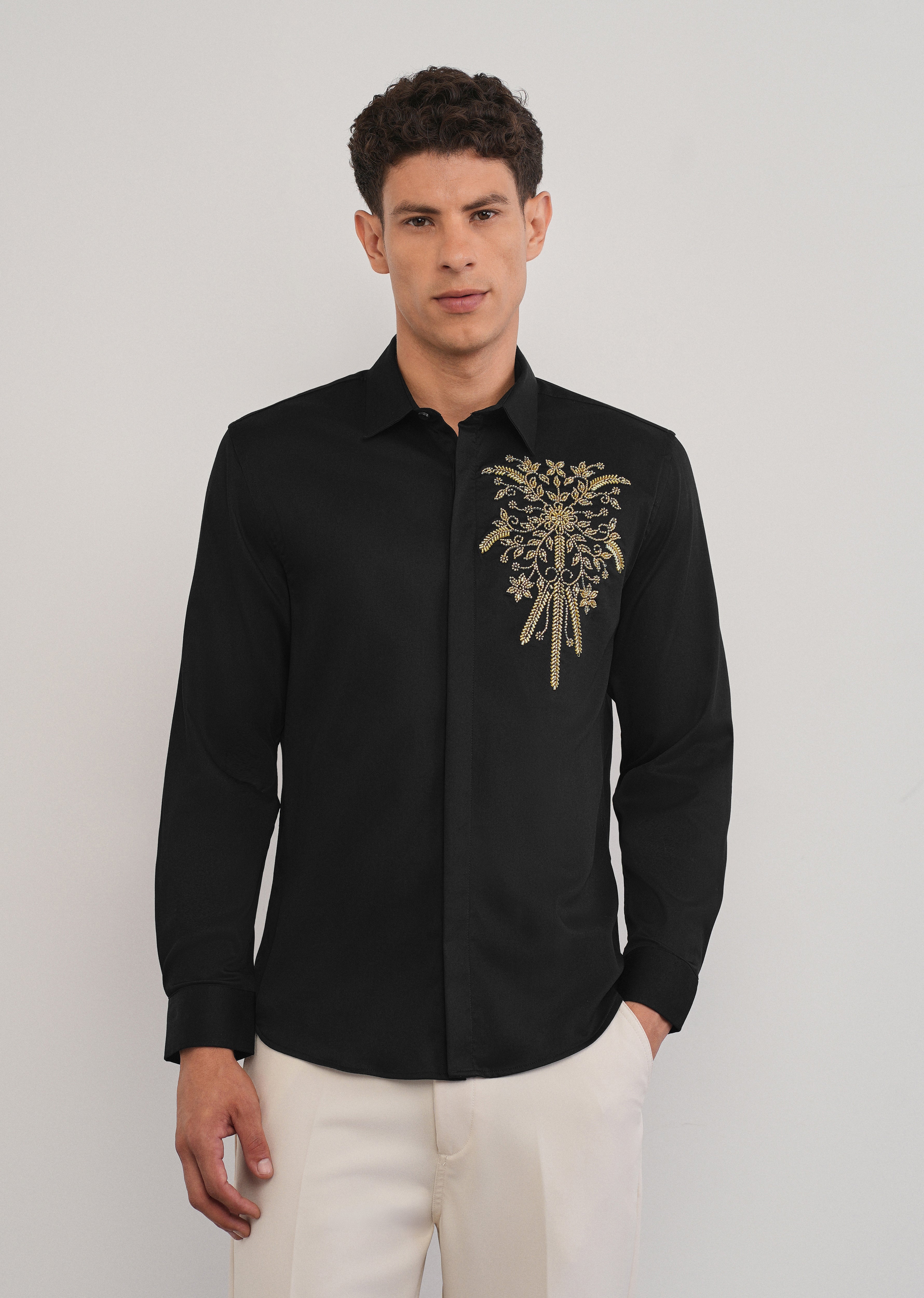 Black Beadwork Designer Shirt