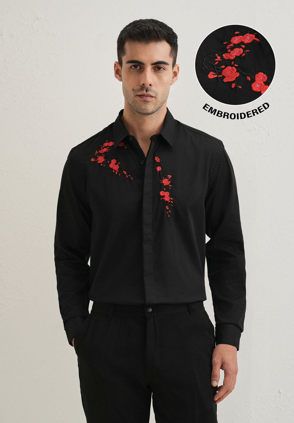 Black Blossom Embroidered Designer Shirt