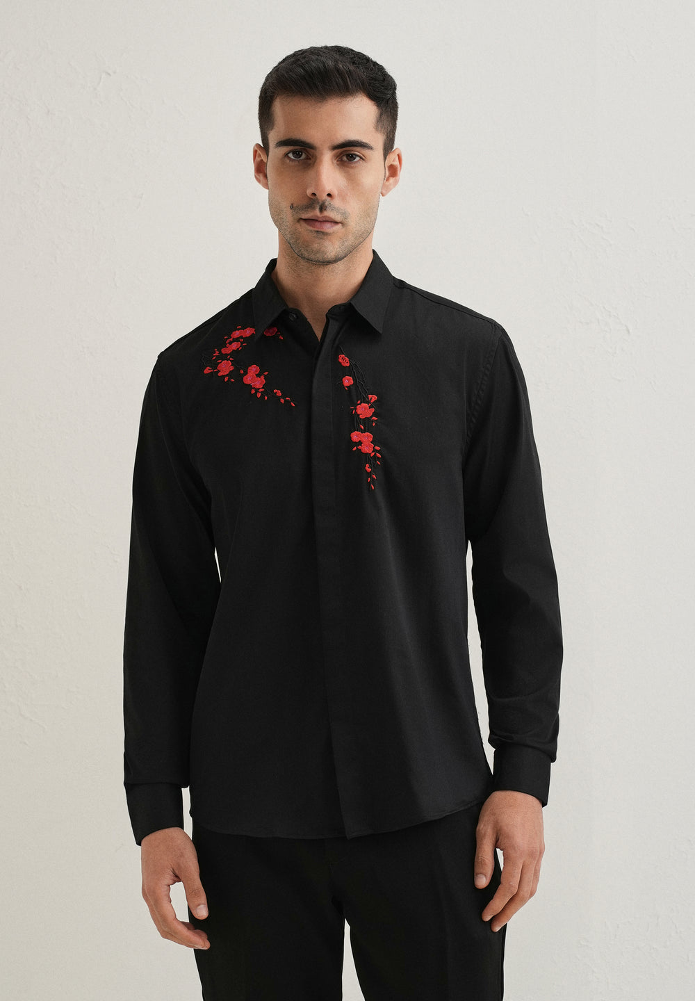 Black Blossom Embroidered Designer Shirt