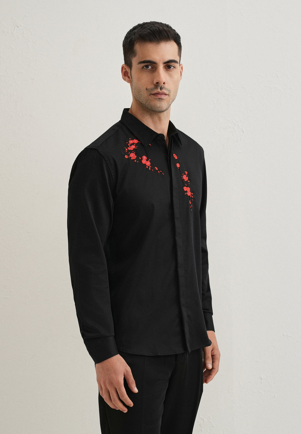 Black Blossom Embroidered Designer Shirt
