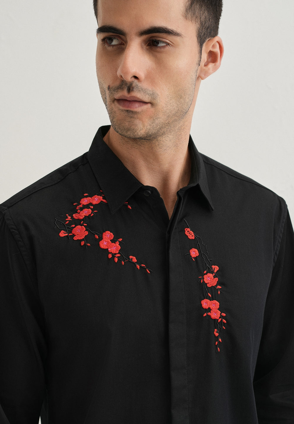 Black Blossom Embroidered Designer Shirt